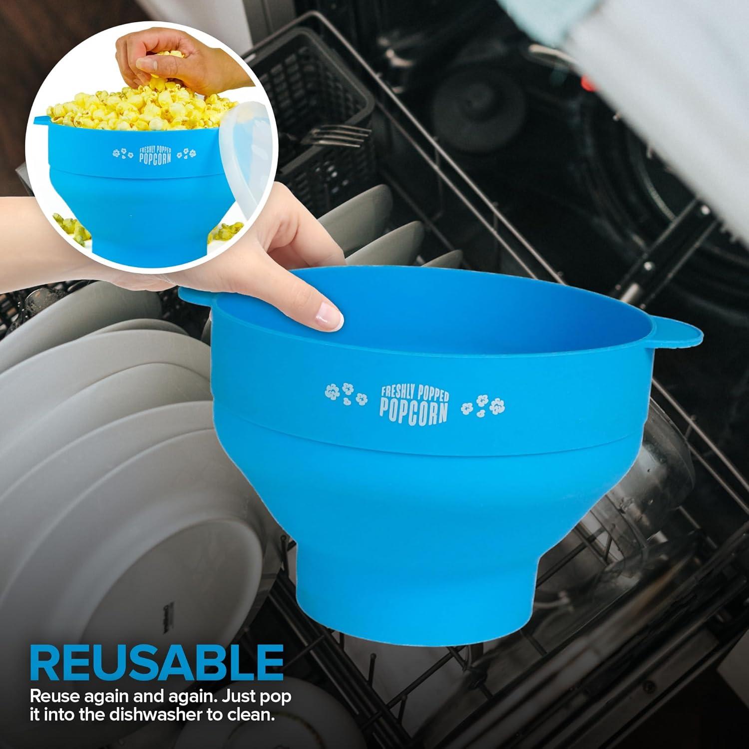 imageSilicone Microwave Popcorn Popper Red Air Popper Popcorn Maker No Oil Required Collapsible PopCorn bowl with Lid Reusable BPAFree Dishwasher SafeBlue