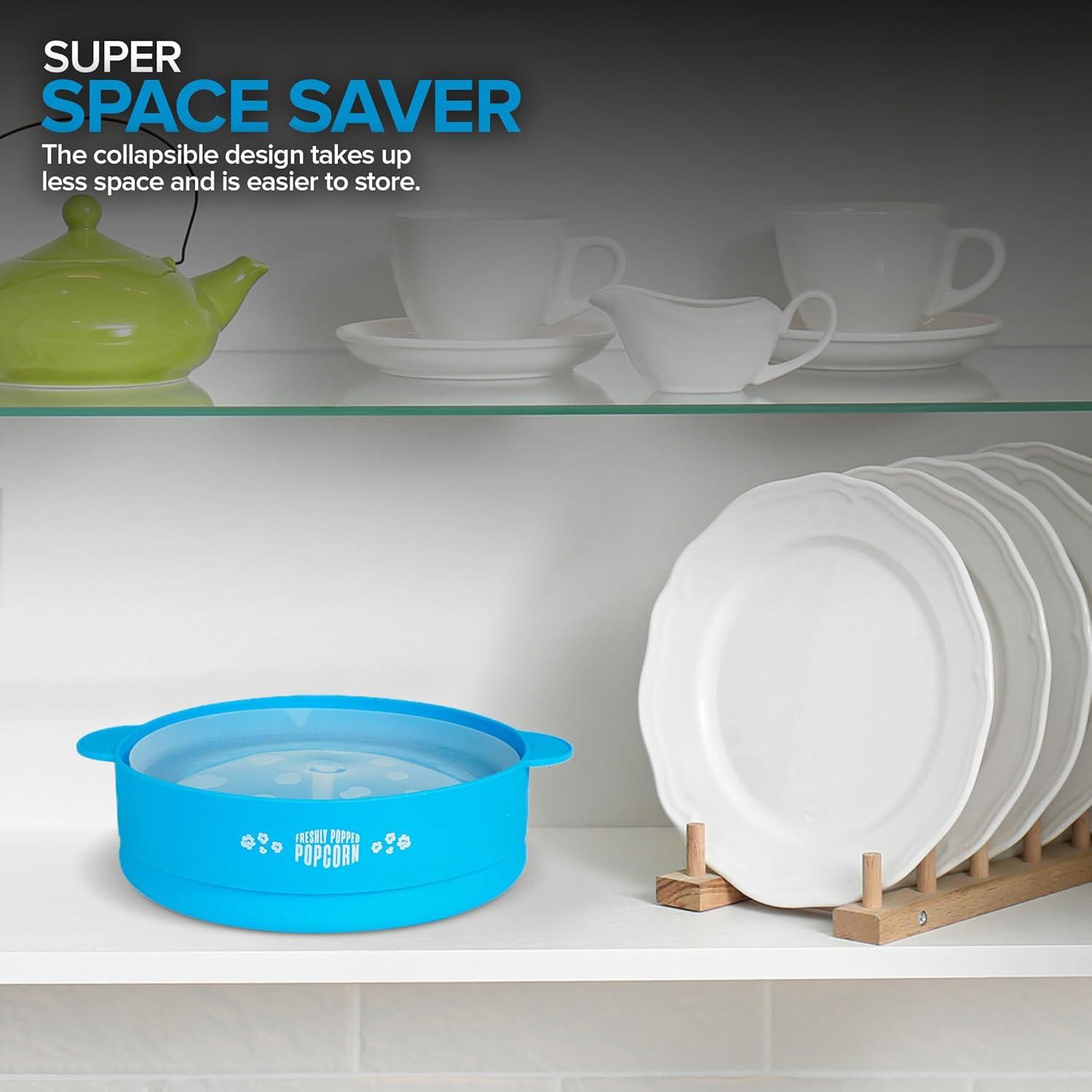 imageSilicone Microwave Popcorn Popper Red Air Popper Popcorn Maker No Oil Required Collapsible PopCorn bowl with Lid Reusable BPAFree Dishwasher SafeBlue