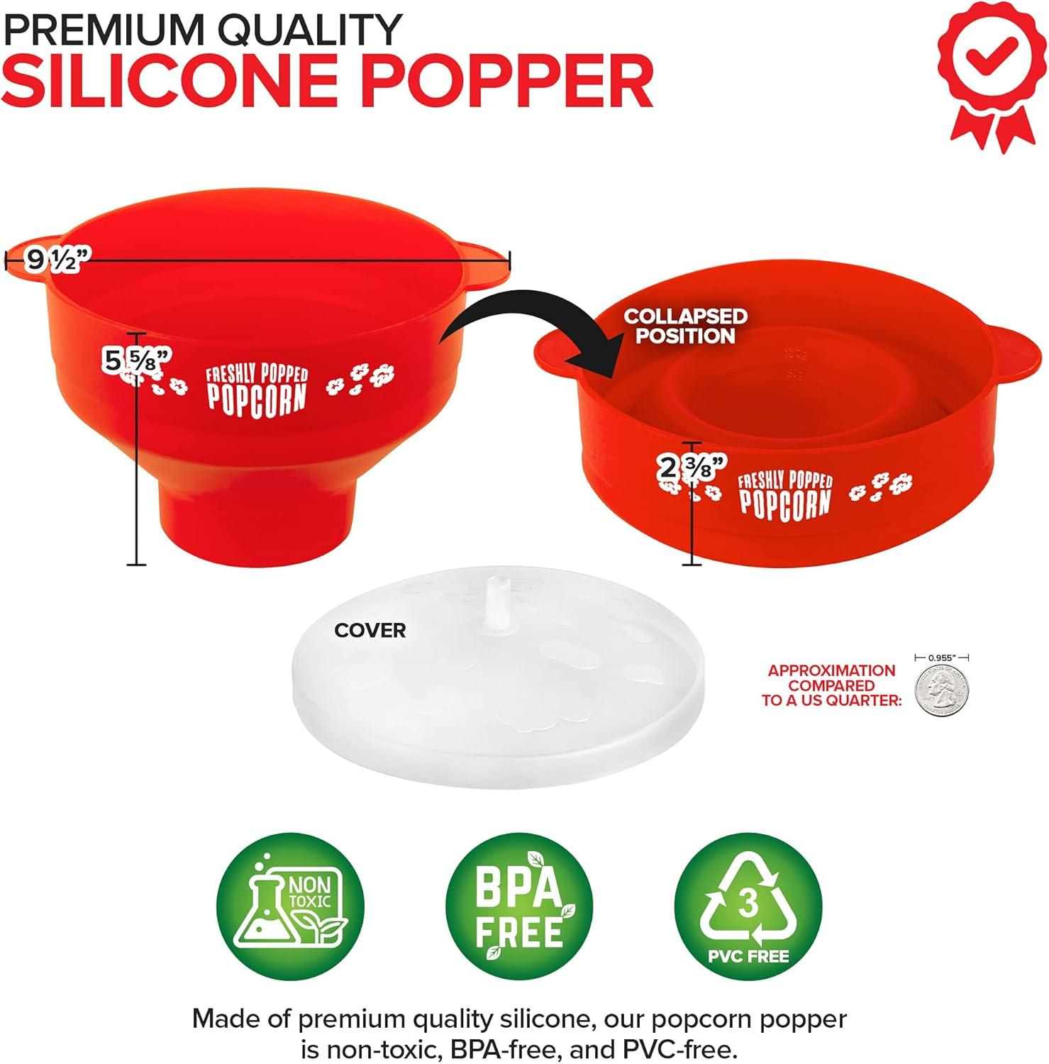 imageSilicone Microwave Popcorn Popper Red Air Popper Popcorn Maker No Oil Required Collapsible PopCorn bowl with Lid Reusable BPAFree Dishwasher SafeRed