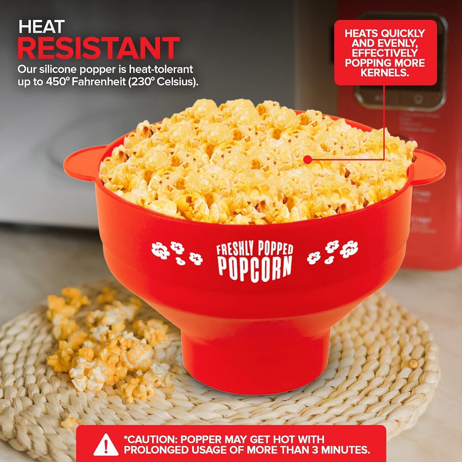 imageSilicone Microwave Popcorn Popper Red Air Popper Popcorn Maker No Oil Required Collapsible PopCorn bowl with Lid Reusable BPAFree Dishwasher SafeRed