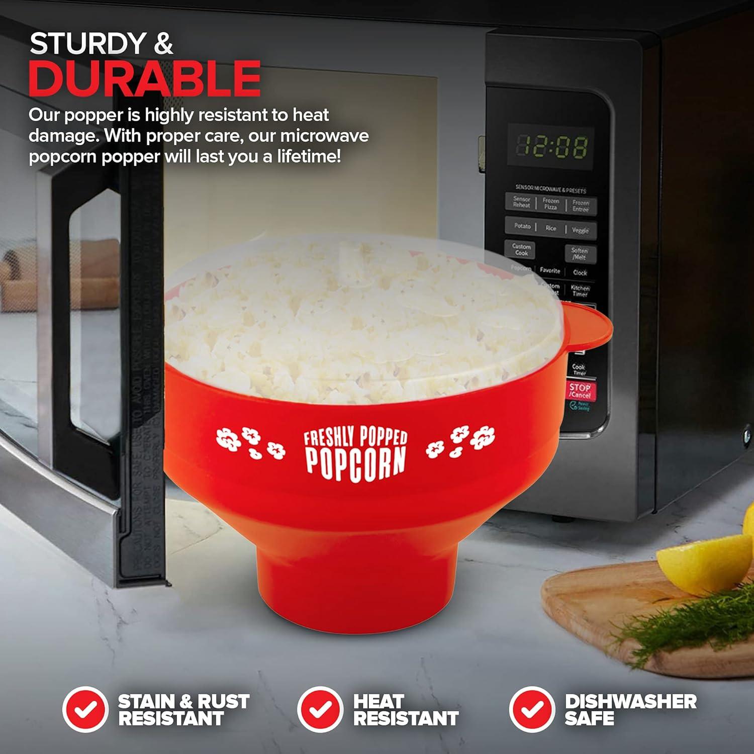 imageSilicone Microwave Popcorn Popper Red Air Popper Popcorn Maker No Oil Required Collapsible PopCorn bowl with Lid Reusable BPAFree Dishwasher SafeRed