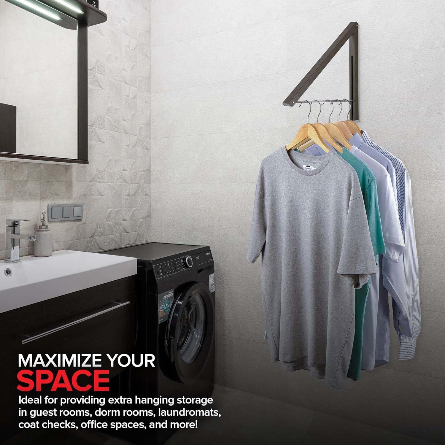 imageSingle Foldable Clothing Rack WallMounted Retractable Clothes Hanger for Laundry Dryer Room Hanging Drying Rod Small Collapsible Folding Garment Racks Dorm Accessories WhiteGray