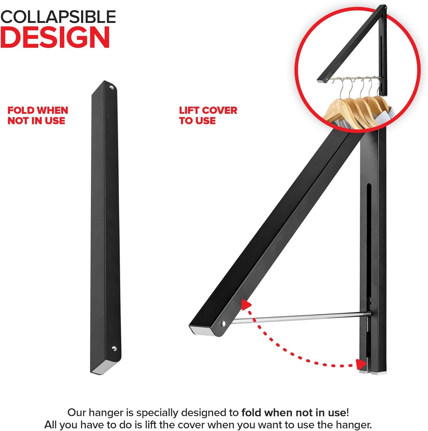 imageSingle Foldable Clothing Rack WallMounted Retractable Clothes Hanger for Laundry Dryer Room Hanging Drying Rod Small Collapsible Folding Garment Racks Dorm Accessories WhiteBlack