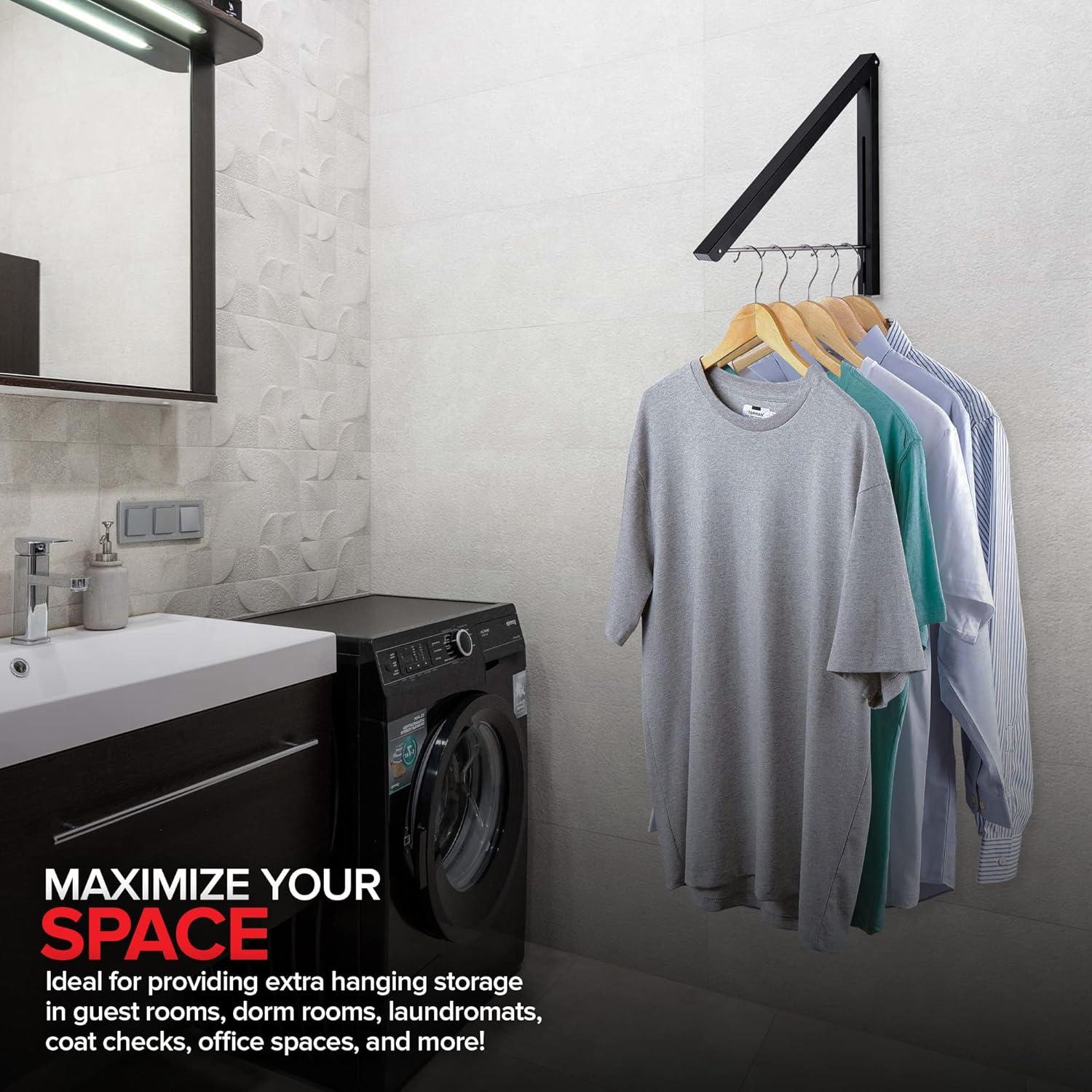 imageSingle Foldable Clothing Rack WallMounted Retractable Clothes Hanger for Laundry Dryer Room Hanging Drying Rod Small Collapsible Folding Garment Racks Dorm Accessories WhiteBlack