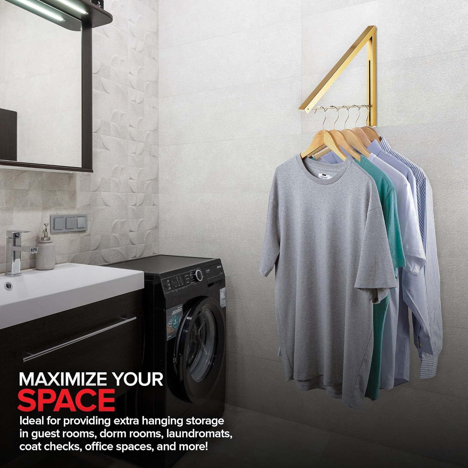 imageSingle Foldable Clothing Rack WallMounted Retractable Clothes Hanger for Laundry Dryer Room Hanging Drying Rod Small Collapsible Folding Garment Racks Dorm Accessories WhiteGold