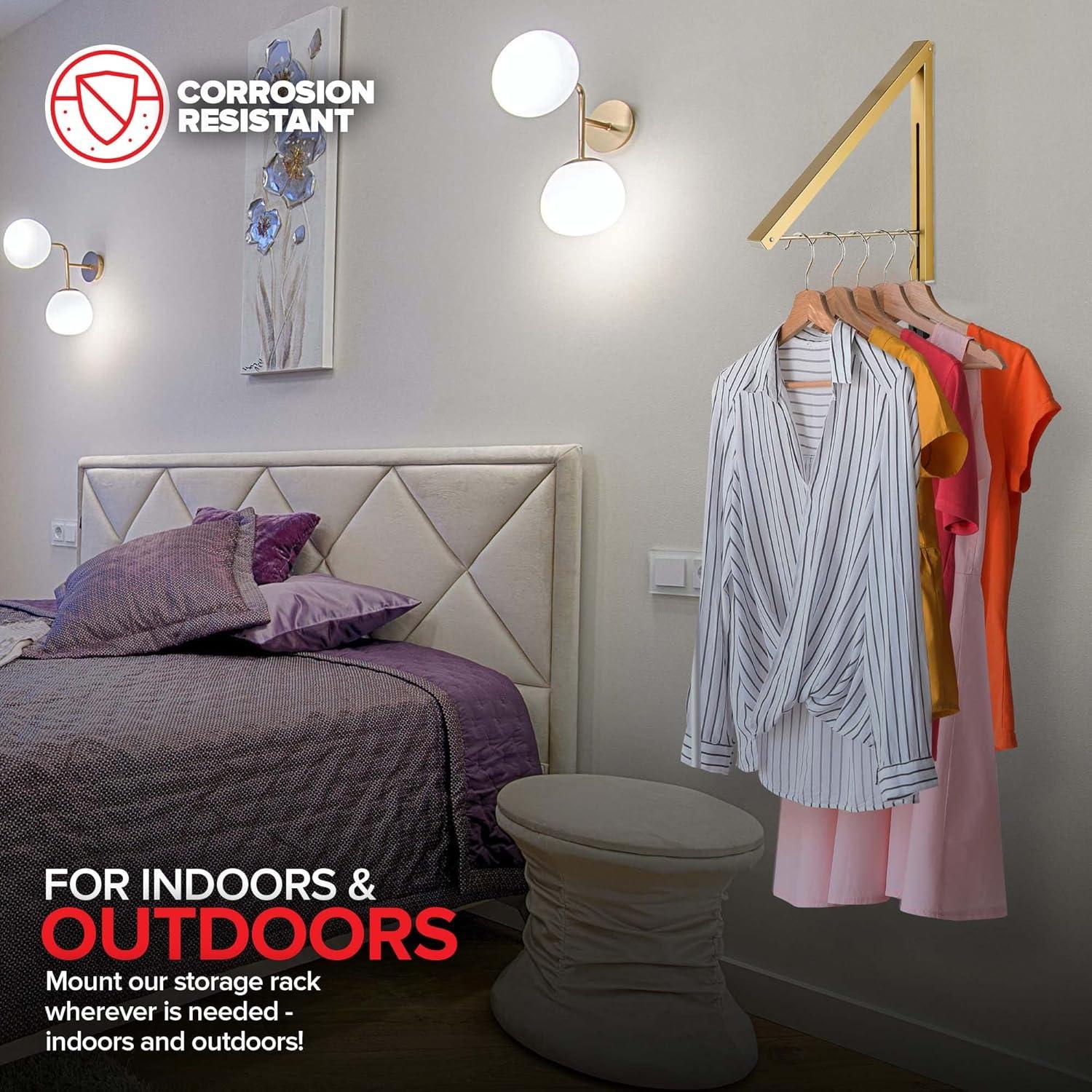 imageSingle Foldable Clothing Rack WallMounted Retractable Clothes Hanger for Laundry Dryer Room Hanging Drying Rod Small Collapsible Folding Garment Racks Dorm Accessories WhiteGold