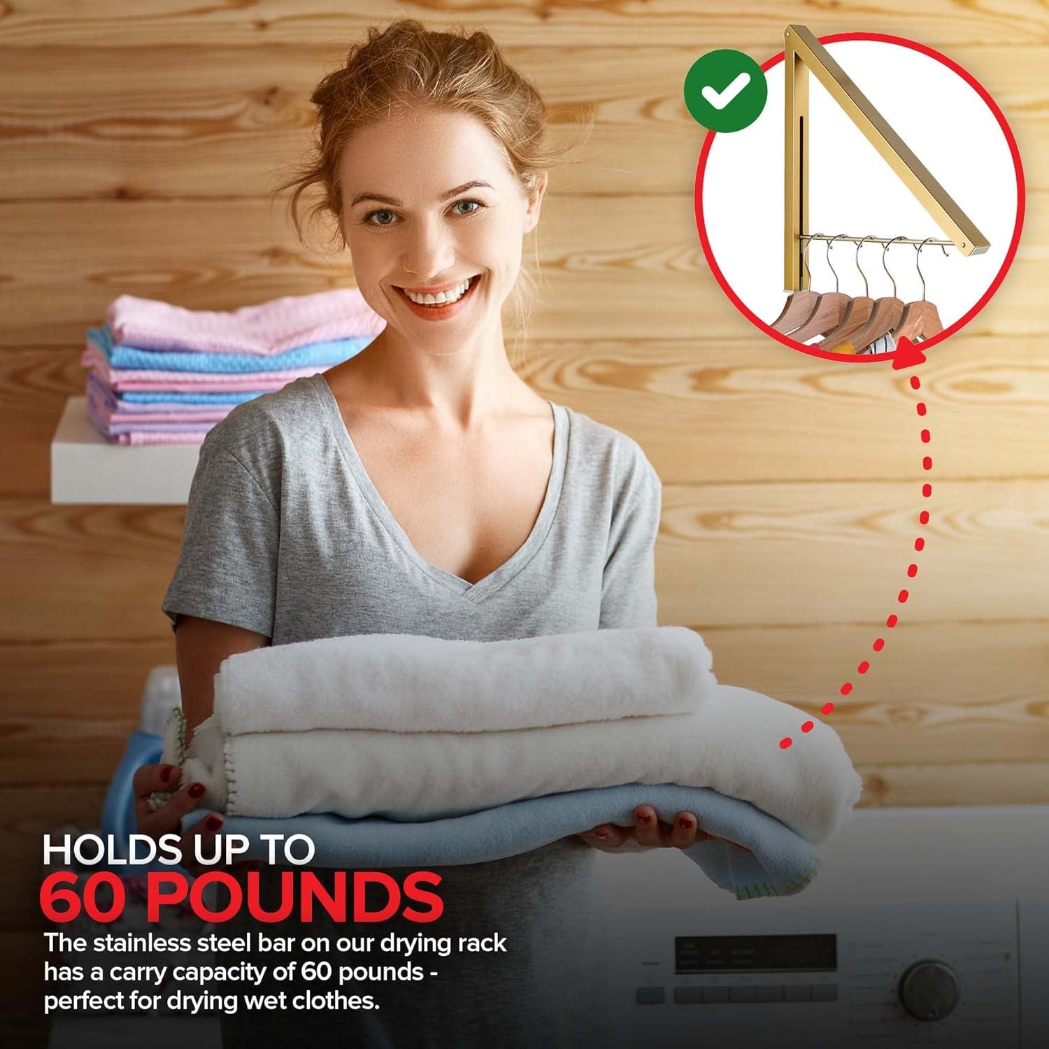 imageSingle Foldable Clothing Rack WallMounted Retractable Clothes Hanger for Laundry Dryer Room Hanging Drying Rod Small Collapsible Folding Garment Racks Dorm Accessories WhiteGold