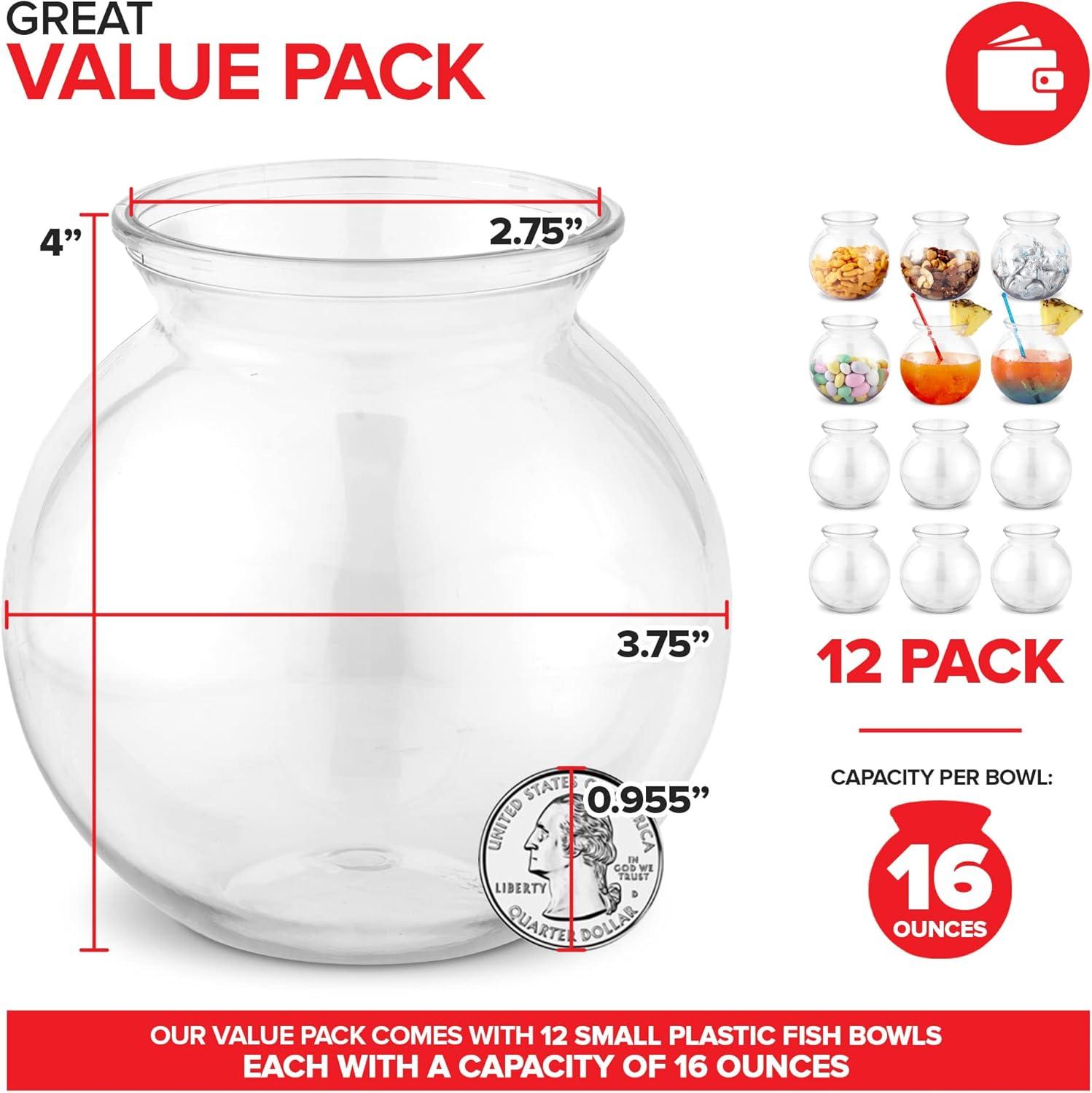 imageSmall Round Plastic Fish Bowls for Parties 3 Pack 16 oz Clear Mini Drink Bowl Shatterproof Fishbowl Glasses for Drinks Centerpieces Decorations Goldfish Pond Carnival Game Centerpiece Vases12 Pack