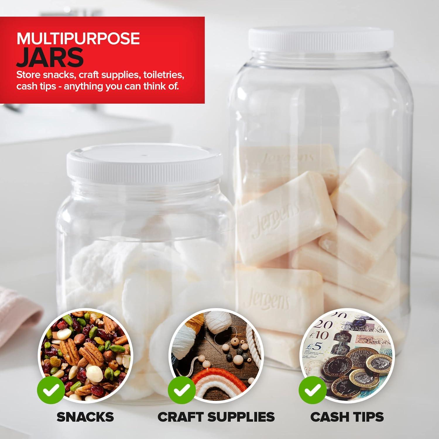 imageStock Your Home 1 Gallon Clear Plastic Jars with Lids 2 Pack 128 oz Wide Mouth Large Jar with Lid Big Container for Candy Cookies Arts amp Crafts Bartender Money Tips Kitchen amp Pantry Storage2