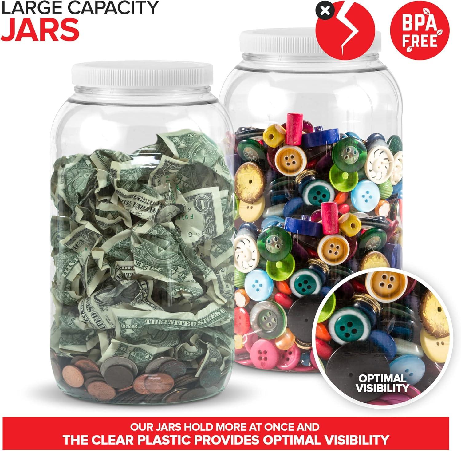 imageStock Your Home 1 Gallon Clear Plastic Jars with Lids 2 Pack 128 oz Wide Mouth Large Jar with Lid Big Container for Candy Cookies Arts amp Crafts Bartender Money Tips Kitchen amp Pantry Storage1