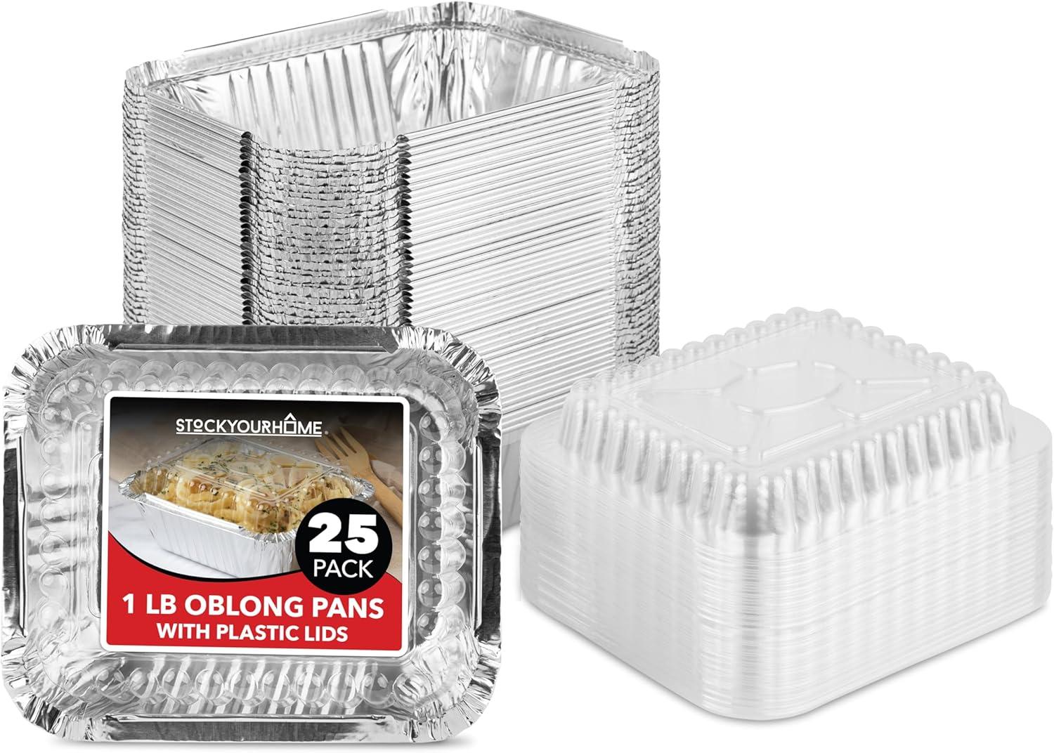 imageStock Your Home 1 Lb Small Aluminum Pans with Lids 25 Pack Foil Pans Clear Plastic Lids Disposable Cookware Takeout Trays with Lids To Go Disposable Food Containers for Restaurants amp Catering25