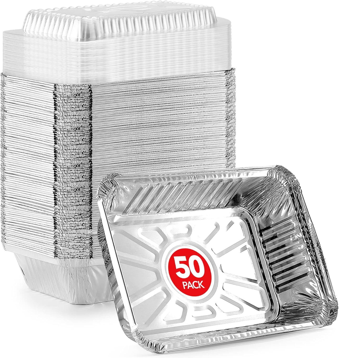 imageStock Your Home 1 Lb Small Aluminum Pans with Lids 25 Pack Foil Pans Clear Plastic Lids Disposable Cookware Takeout Trays with Lids To Go Disposable Food Containers for Restaurants amp Catering50