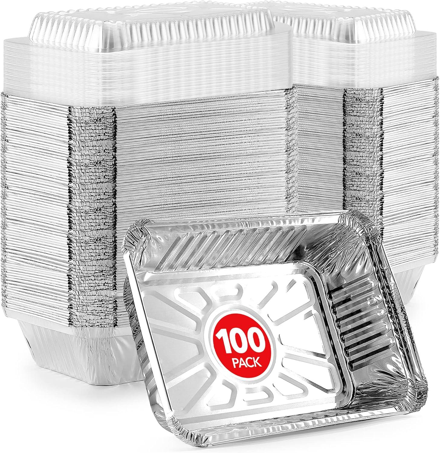 imageStock Your Home 1 Lb Small Aluminum Pans with Lids 25 Pack Foil Pans Clear Plastic Lids Disposable Cookware Takeout Trays with Lids To Go Disposable Food Containers for Restaurants amp Catering100