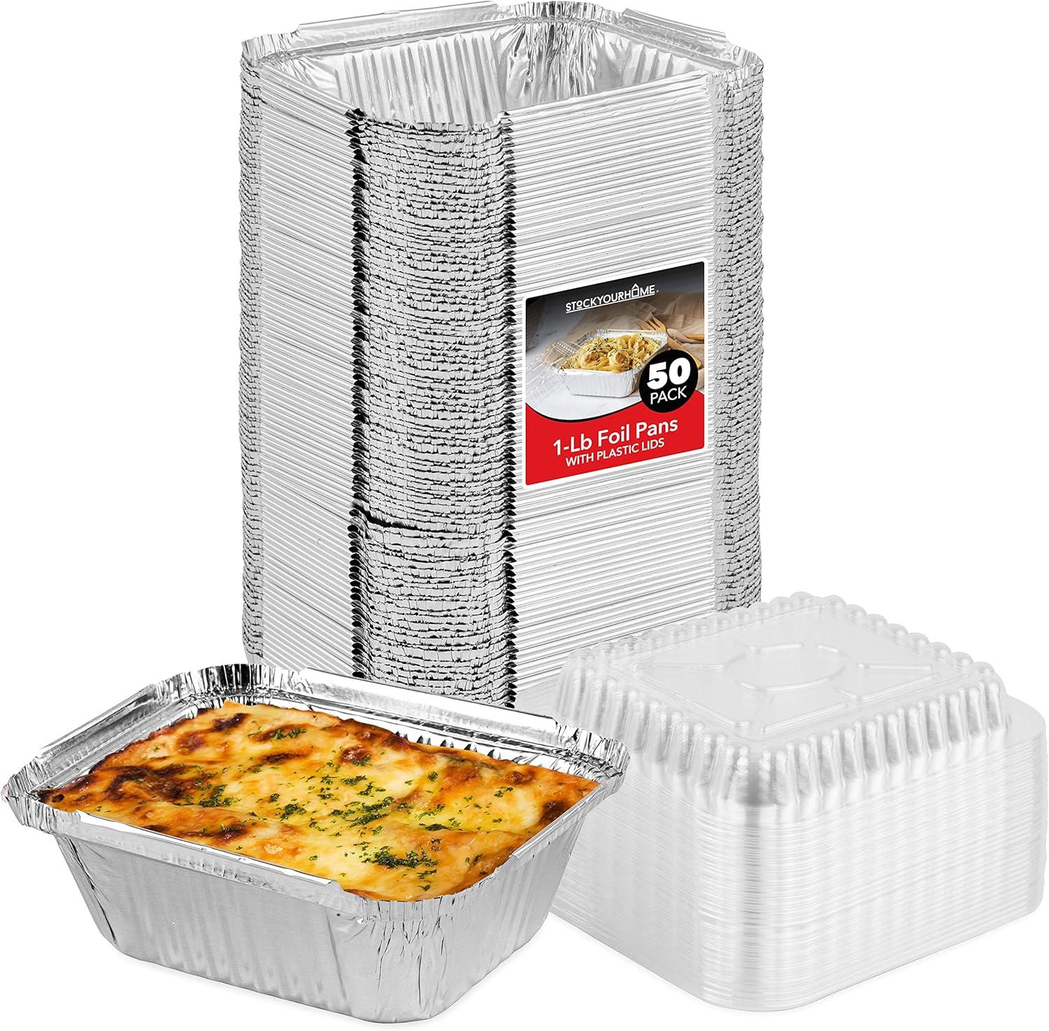 imageStock Your Home 1 Lb Small Aluminum Pans with Lids 25 Pack Foil Pans Clear Plastic Lids Disposable Cookware Takeout Trays with Lids To Go Disposable Food Containers for Restaurants amp Catering50