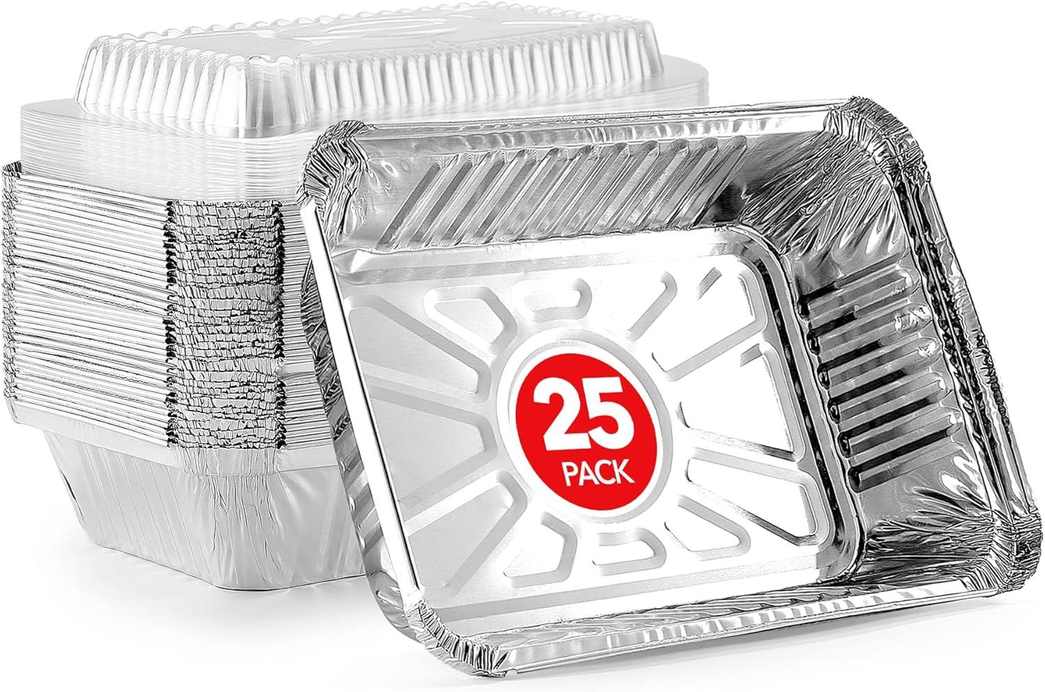 imageStock Your Home 1 Lb Small Aluminum Pans with Lids 25 Pack Foil Pans Clear Plastic Lids Disposable Cookware Takeout Trays with Lids To Go Disposable Food Containers for Restaurants amp Catering25