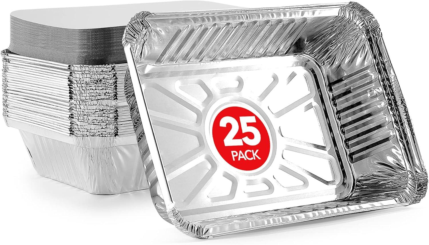 imageStock Your Home 1 Lb Small Aluminum Pans with Lids 25 Pack Foil Pans Clear Plastic Lids Disposable Cookware Takeout Trays with Lids To Go Disposable Food Containers for Restaurants amp Catering25