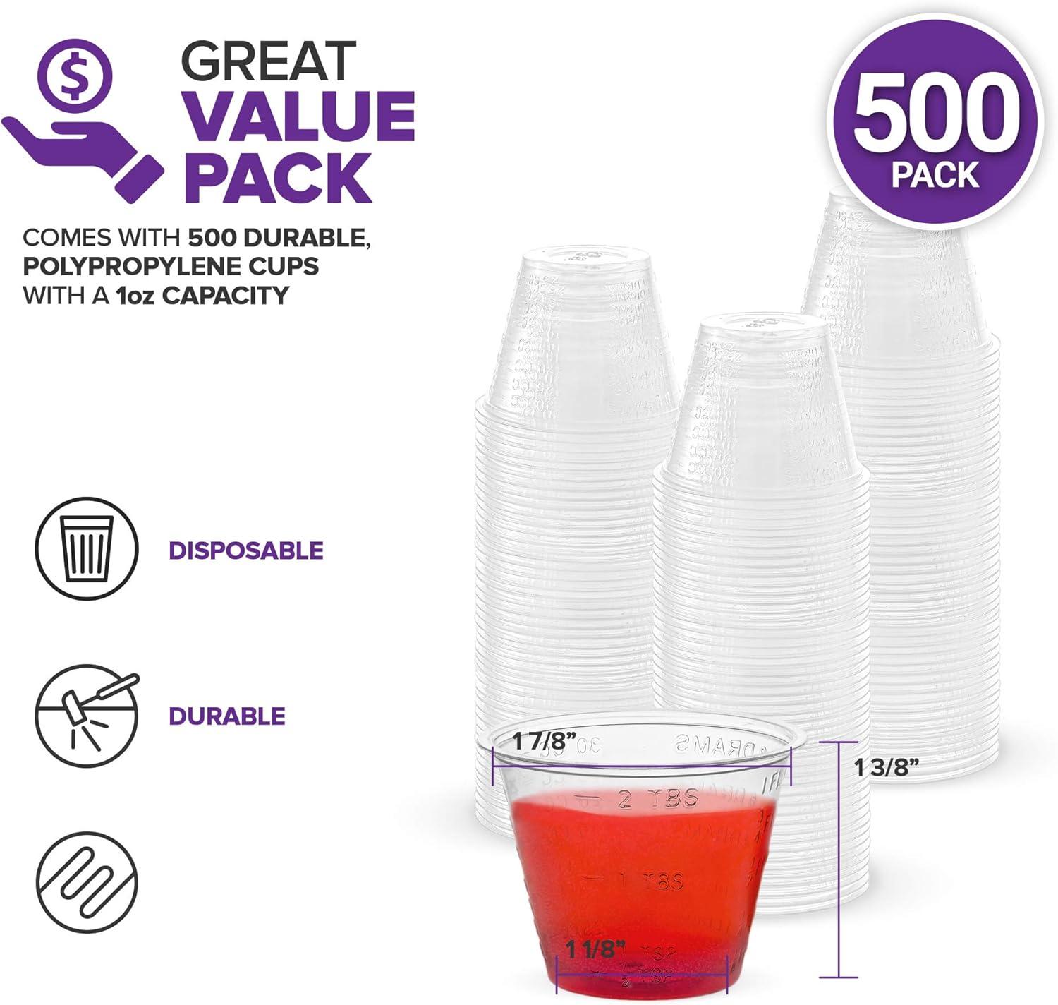 imageStock Your Home 1 oz Disposable Medicine Cups 500 Count Clear Plastic Measuring Cups Embossed Medicine Cups for Pills Liquid Medicine Epoxy Cooking Food Sampling Wine Tasting Jello Shots