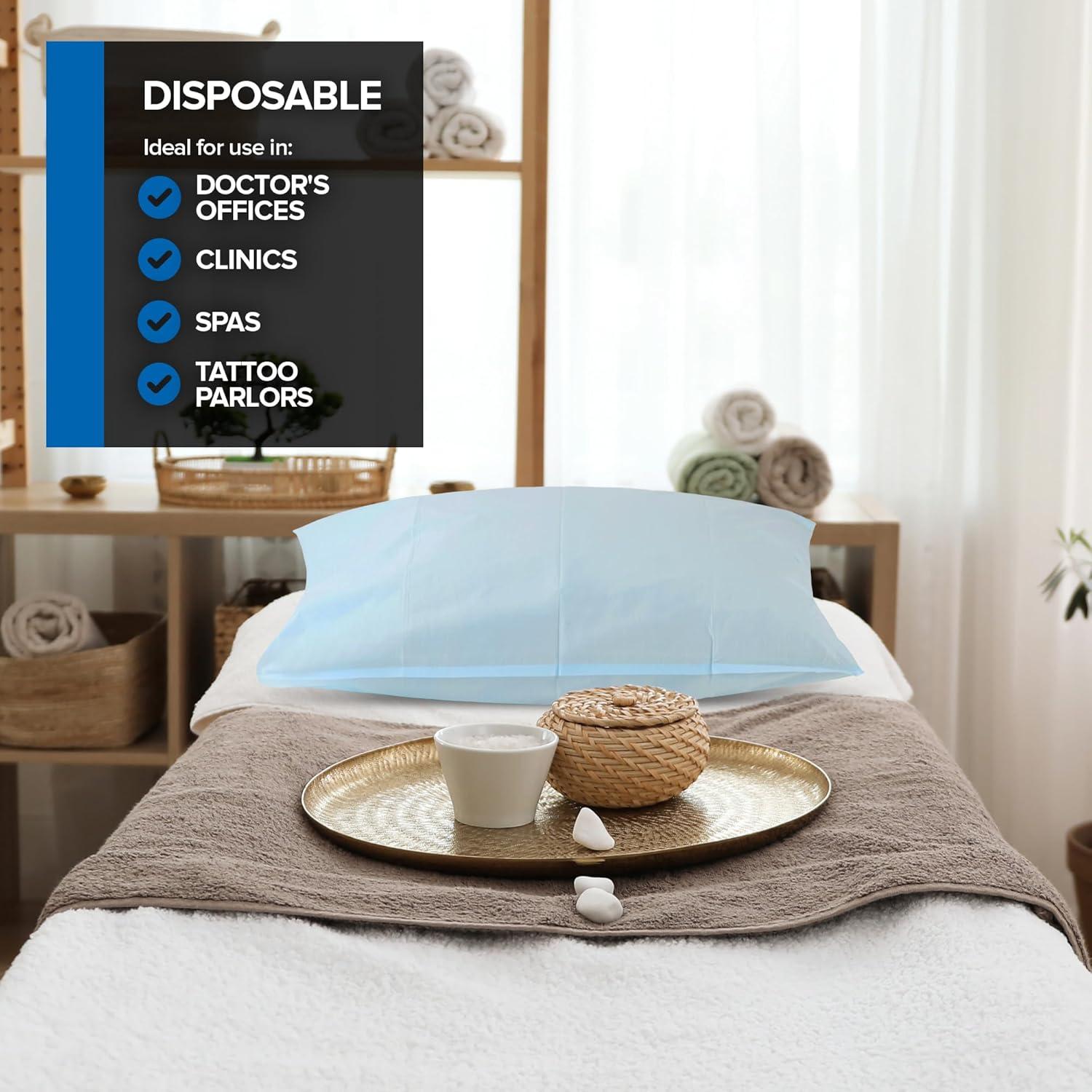 imageStock Your Home 100 Count Disposable Pillow Case Covers TissuePoly 21 x 30 Standard Size SingleUse Pillowcases with Moisture Barrier in WhiteBlue