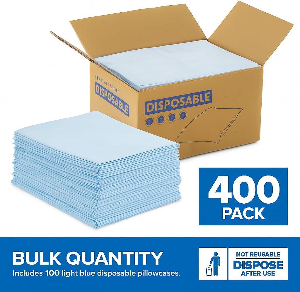 imageStock Your Home 100 Count Disposable Pillow Case Covers TissuePoly 21 x 30 Standard Size SingleUse Pillowcases with Moisture Barrier in WhiteBlue