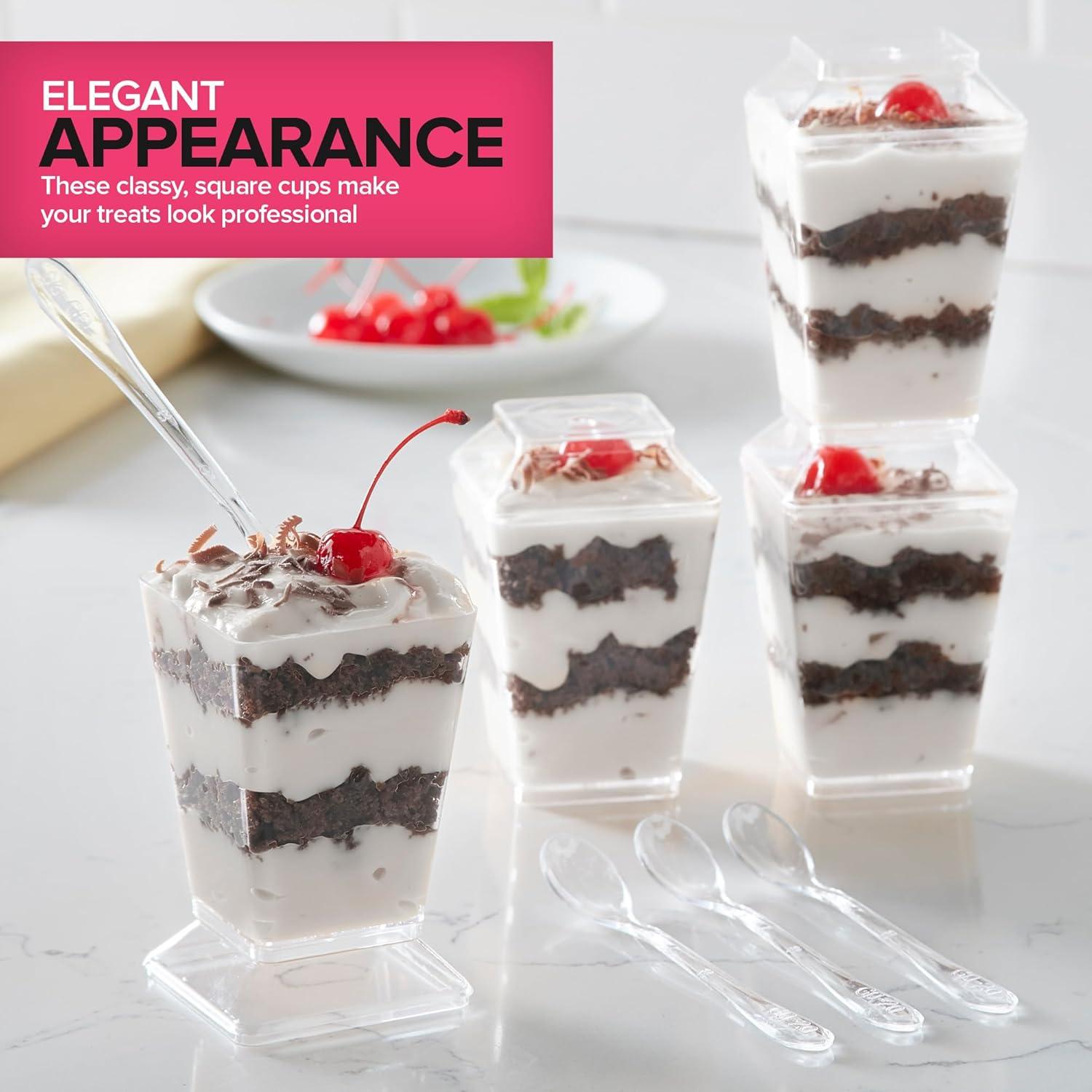 imageStock Your Home 100 Pack 5 oz Elegant Mini Clear Plastic Dessert Cups with Lids and Spoons Square Parfait Cup wLid for Small Individual Desserts Pudding Shooters Appetizers Trifle Shooter100