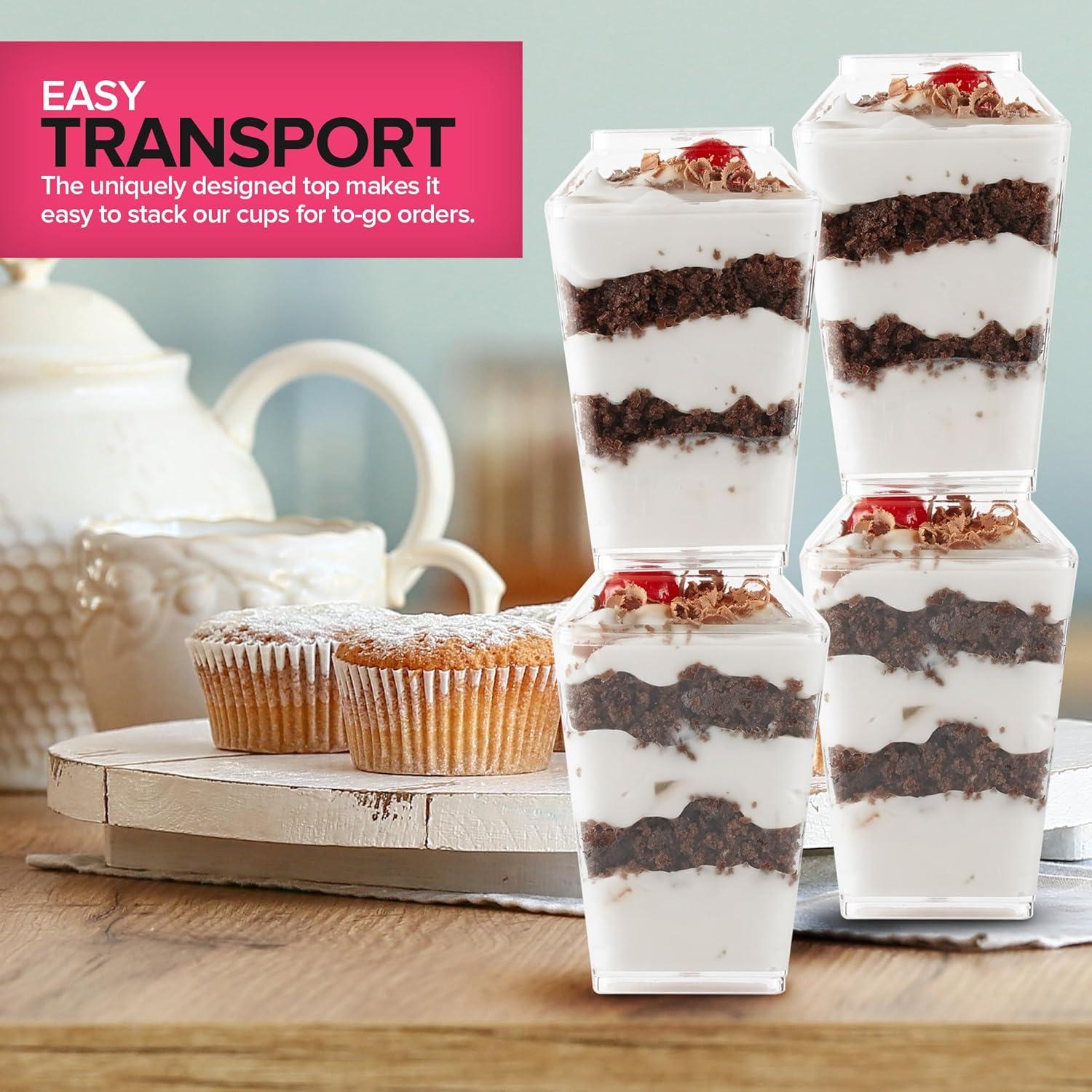 imageStock Your Home 100 Pack 5 oz Elegant Mini Clear Plastic Dessert Cups with Lids and Spoons Square Parfait Cup wLid for Small Individual Desserts Pudding Shooters Appetizers Trifle Shooter100
