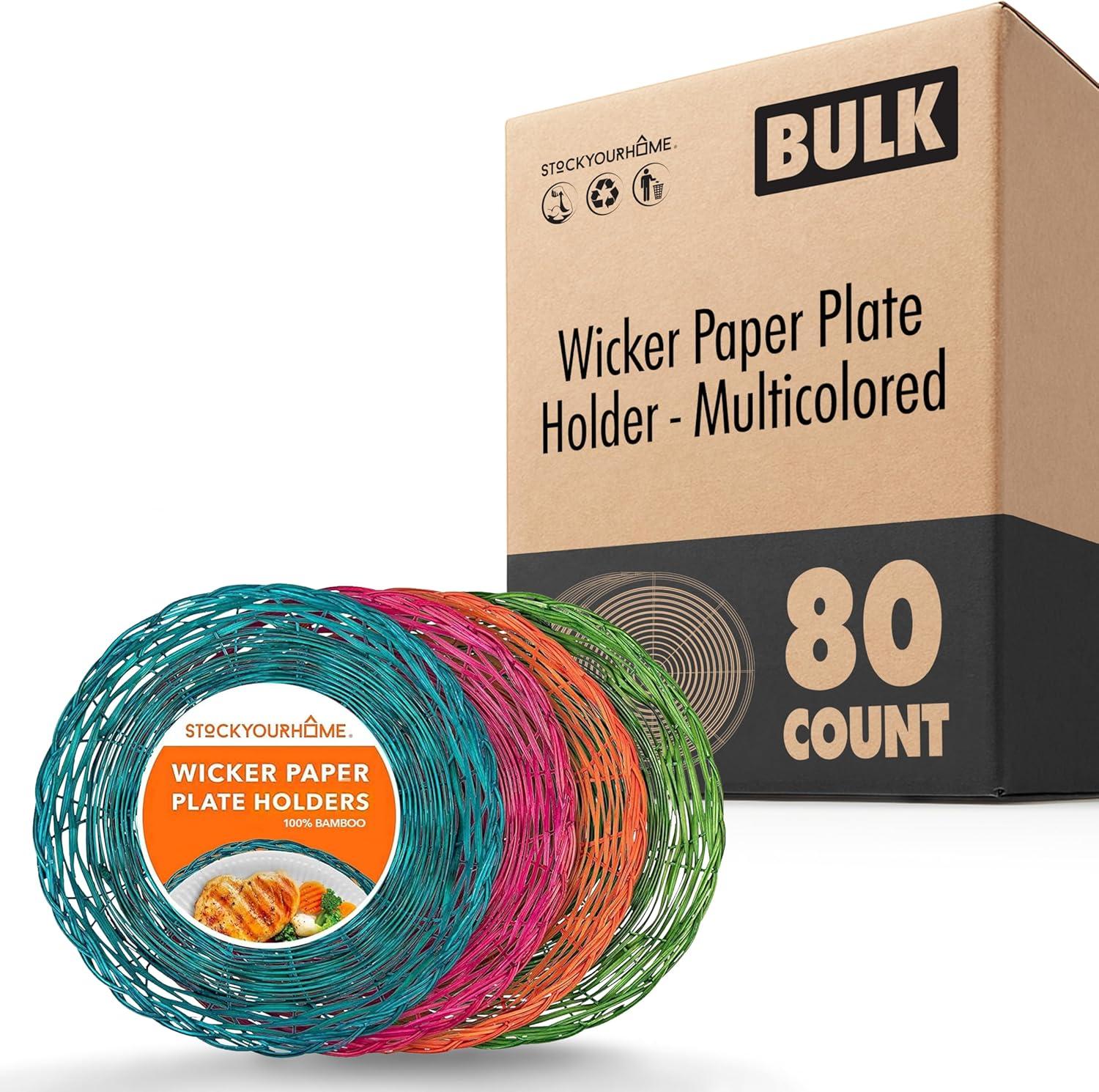 imageStock Your Home 10Inch Bamboo Paper Plate Holder 4 Count Heavy Duty Wicker Reusable Natural Charger PlatesMulticolor Bamboo