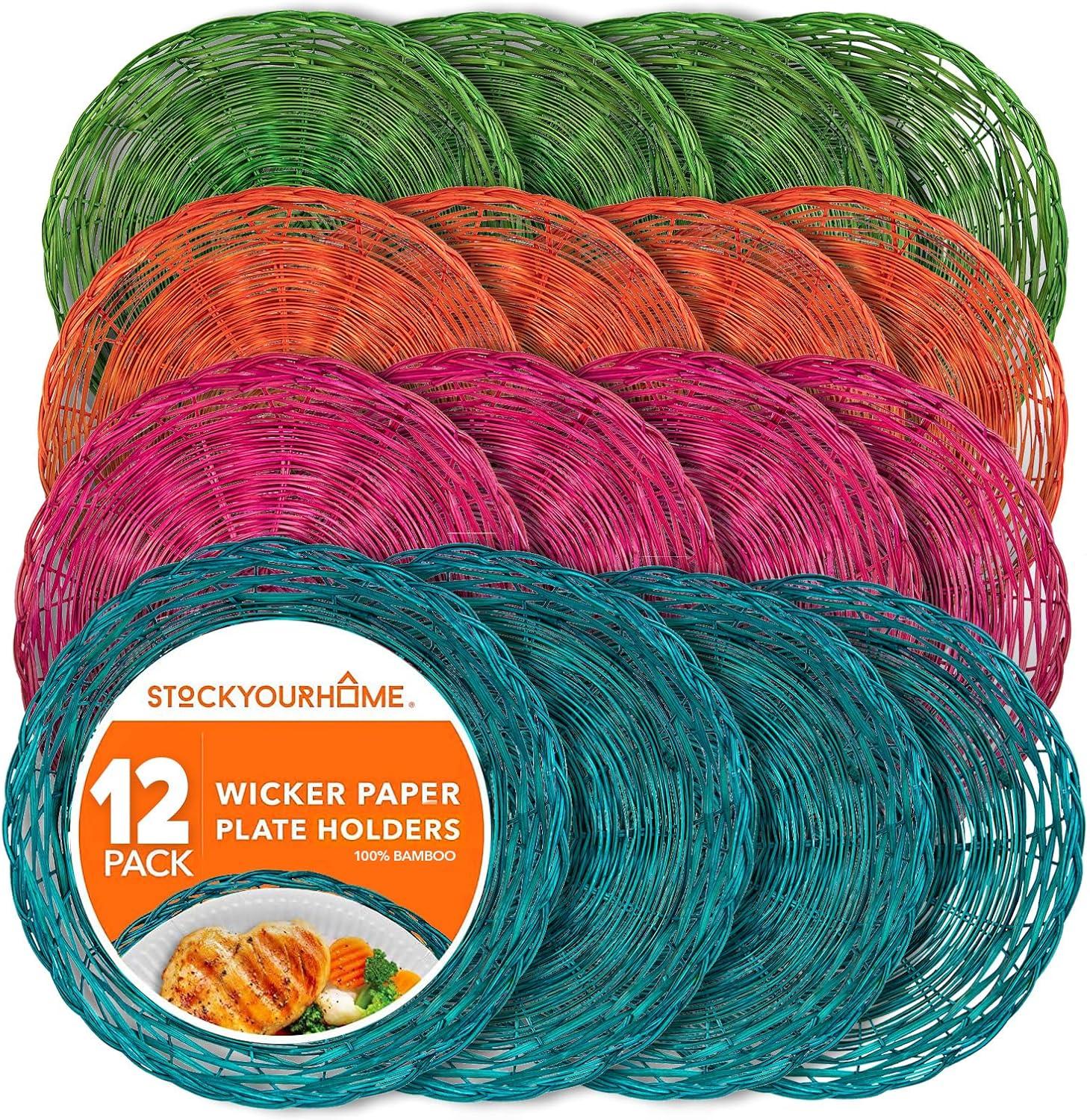 imageStock Your Home 10Inch Bamboo Paper Plate Holder 4 Count Heavy Duty Wicker Reusable Natural Charger PlatesMulticolor Bamboo