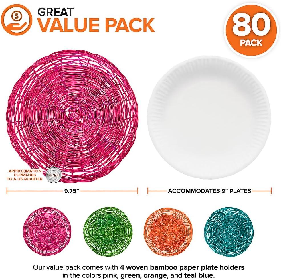 imageStock Your Home 10Inch Bamboo Paper Plate Holder 4 Count Heavy Duty Wicker Reusable Natural Charger PlatesMulticolor Bamboo