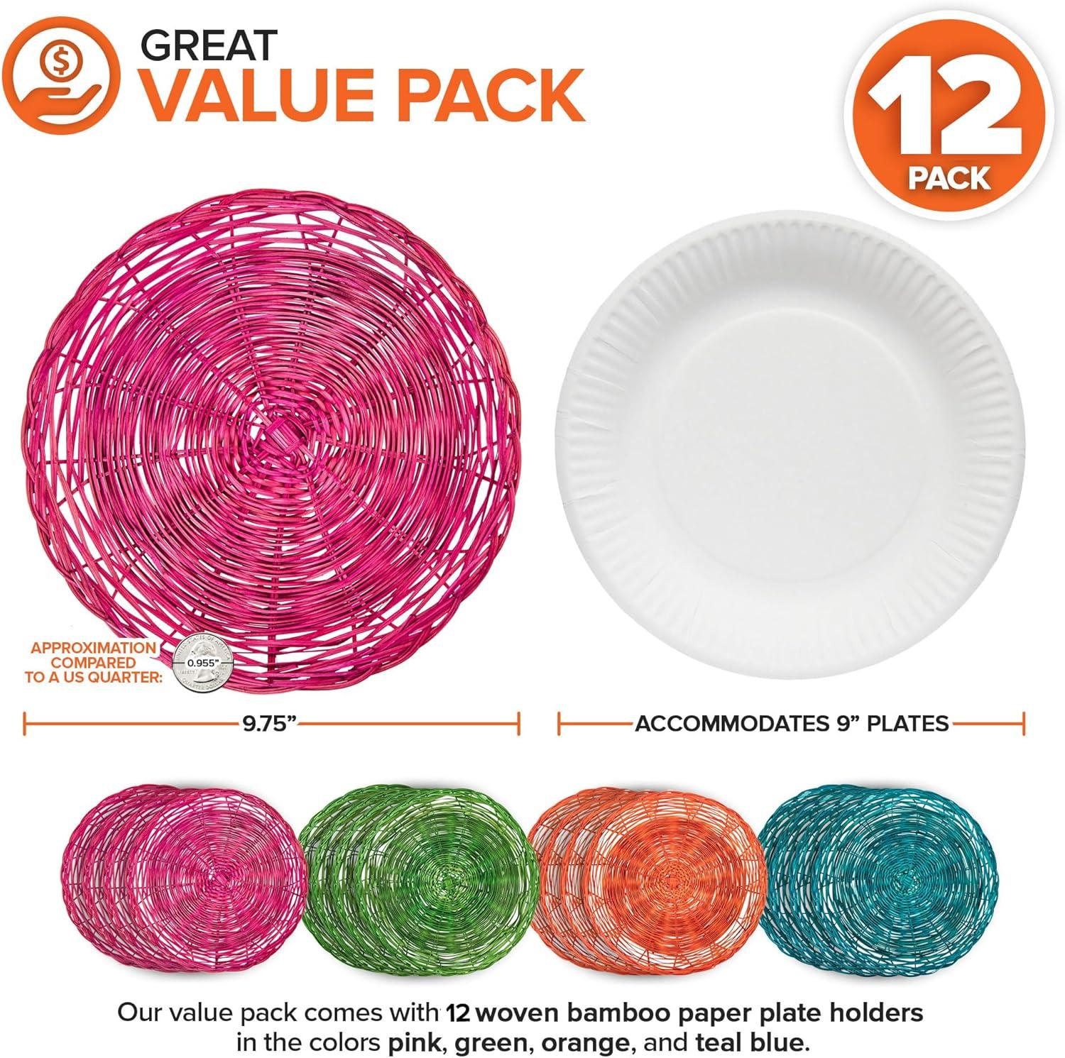 imageStock Your Home 10Inch Bamboo Paper Plate Holder 4 Count Heavy Duty Wicker Reusable Natural Charger PlatesMulticolor Bamboo