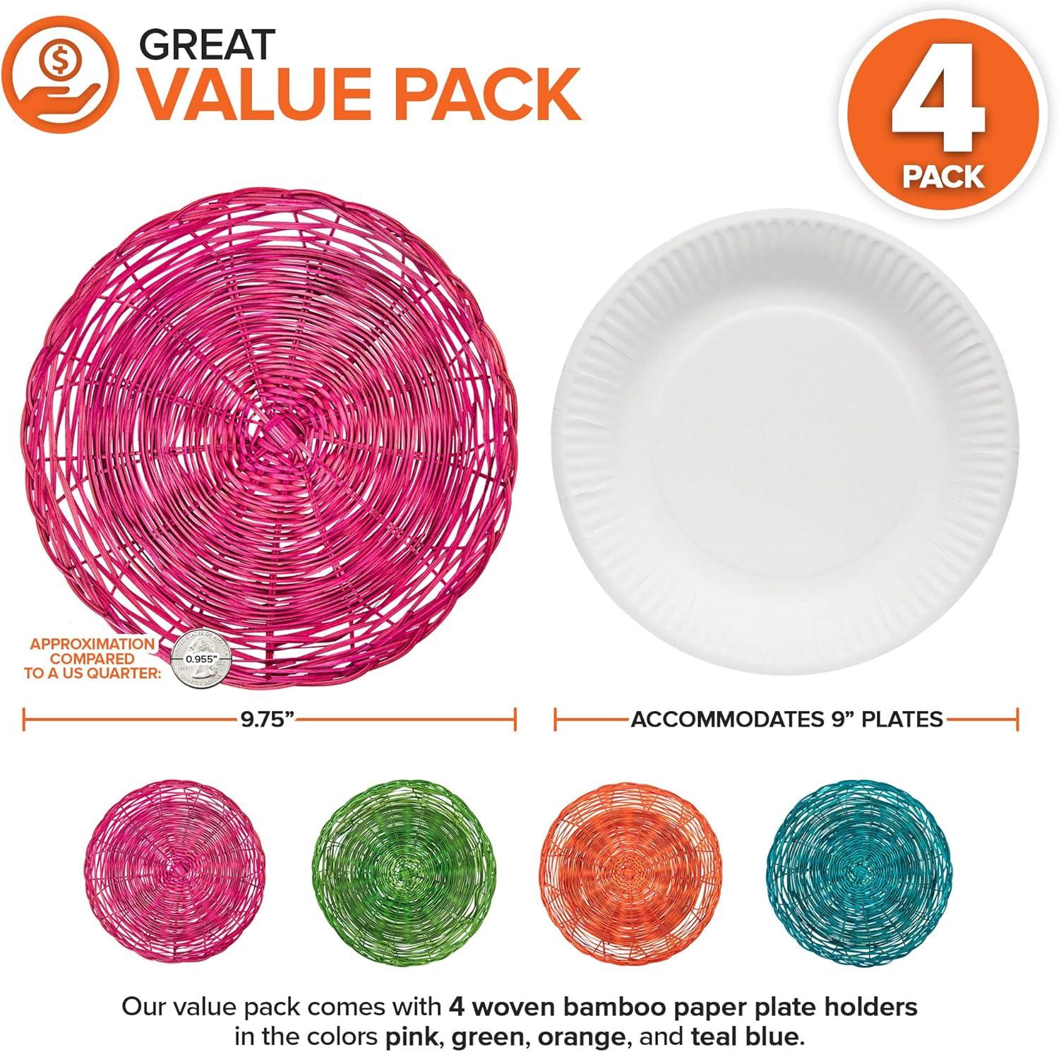 imageStock Your Home 10Inch Bamboo Paper Plate Holder 4 Count Heavy Duty Wicker Reusable Natural Charger PlatesMulticolor Bamboo