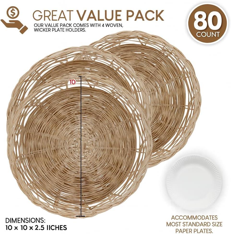 imageStock Your Home 10Inch Bamboo Paper Plate Holder 4 Count Heavy Duty Wicker Reusable Natural Charger PlatesNatural Bamboo