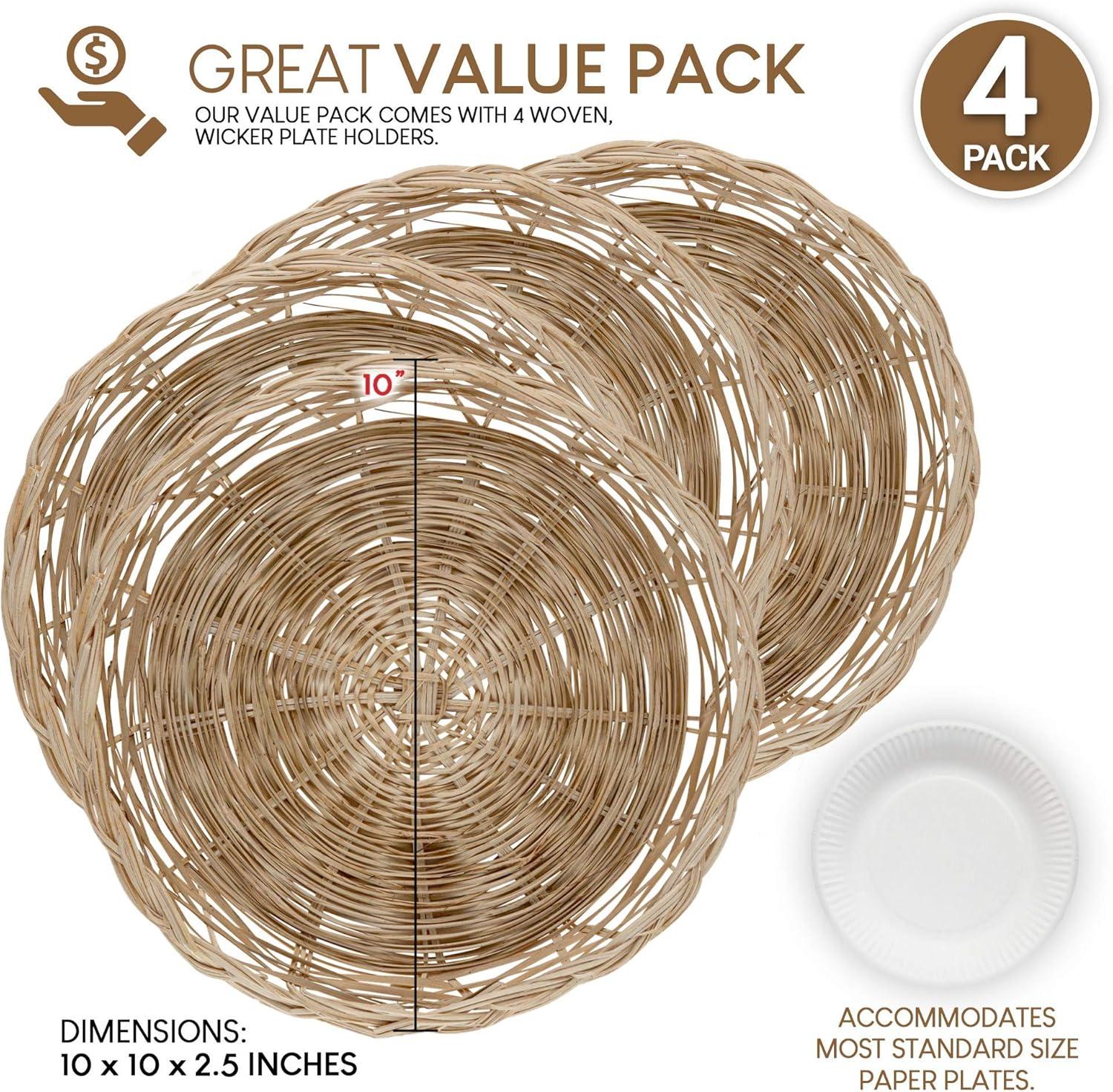 imageStock Your Home 10Inch Bamboo Paper Plate Holder 4 Count Heavy Duty Wicker Reusable Natural Charger PlatesNatural Bamboo
