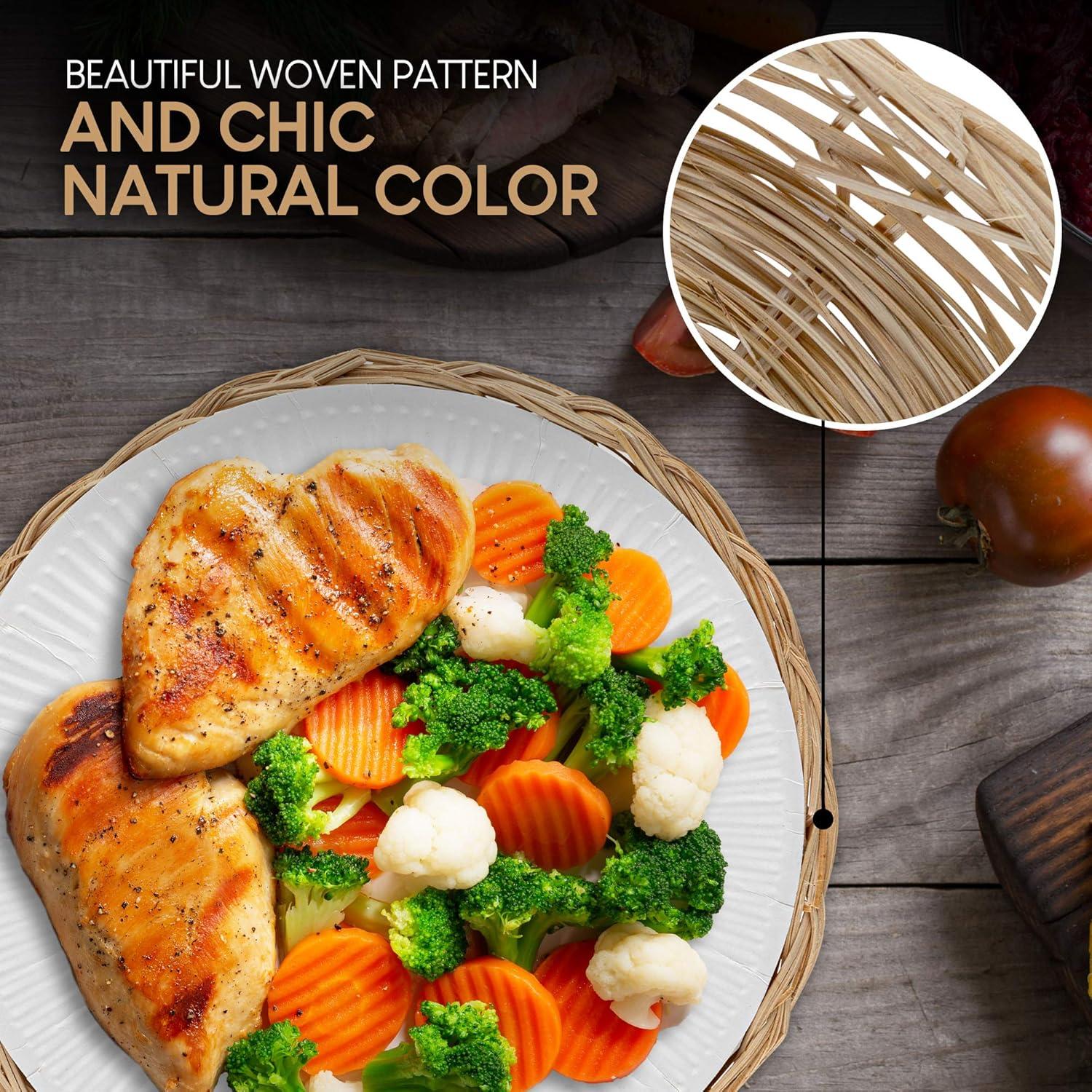 imageStock Your Home 10Inch Bamboo Paper Plate Holder 4 Count Heavy Duty Wicker Reusable Natural Charger PlatesNatural Bamboo