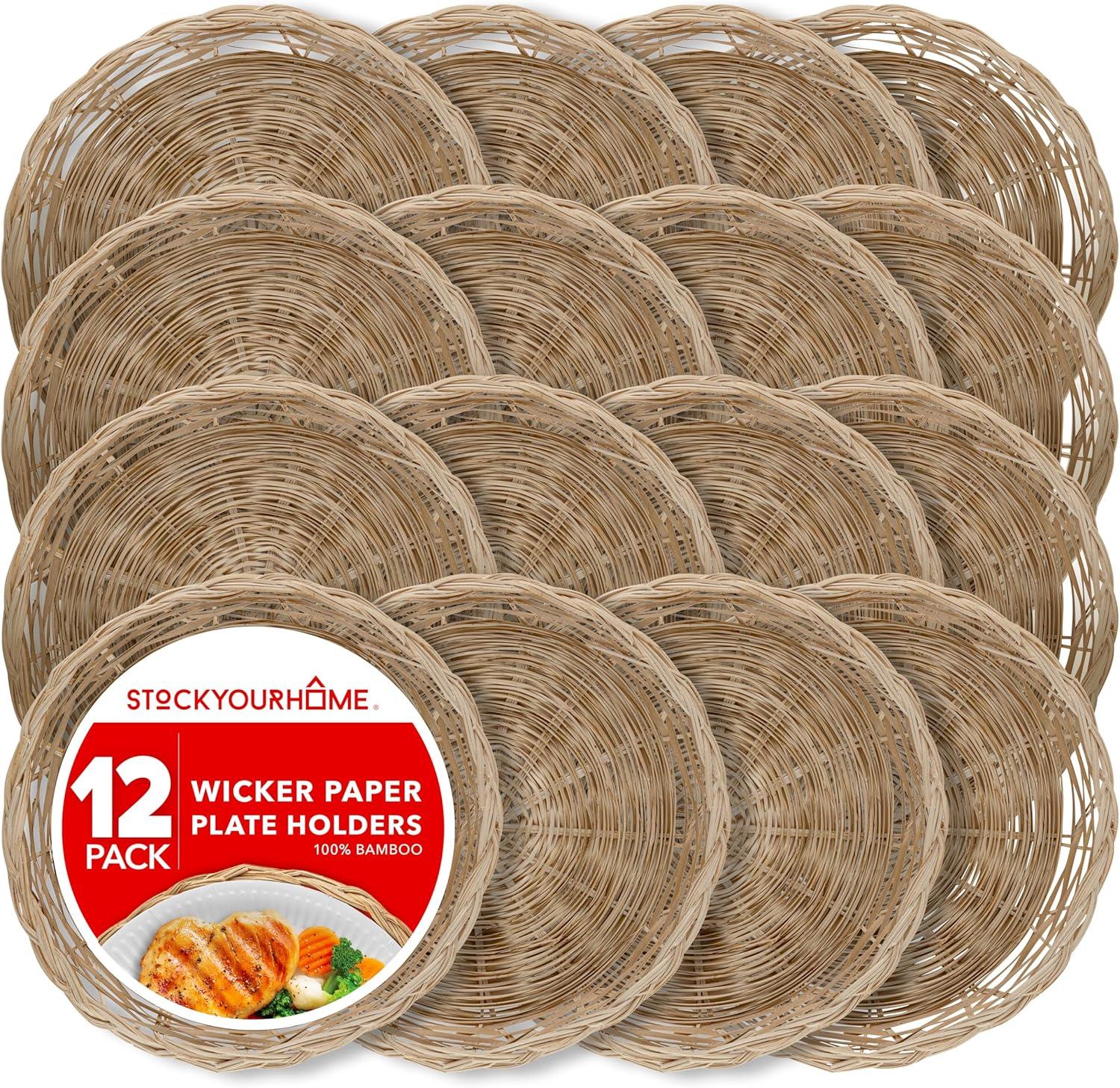 imageStock Your Home 10Inch Bamboo Paper Plate Holder 4 Count Heavy Duty Wicker Reusable Natural Charger PlatesNatural Bamboo