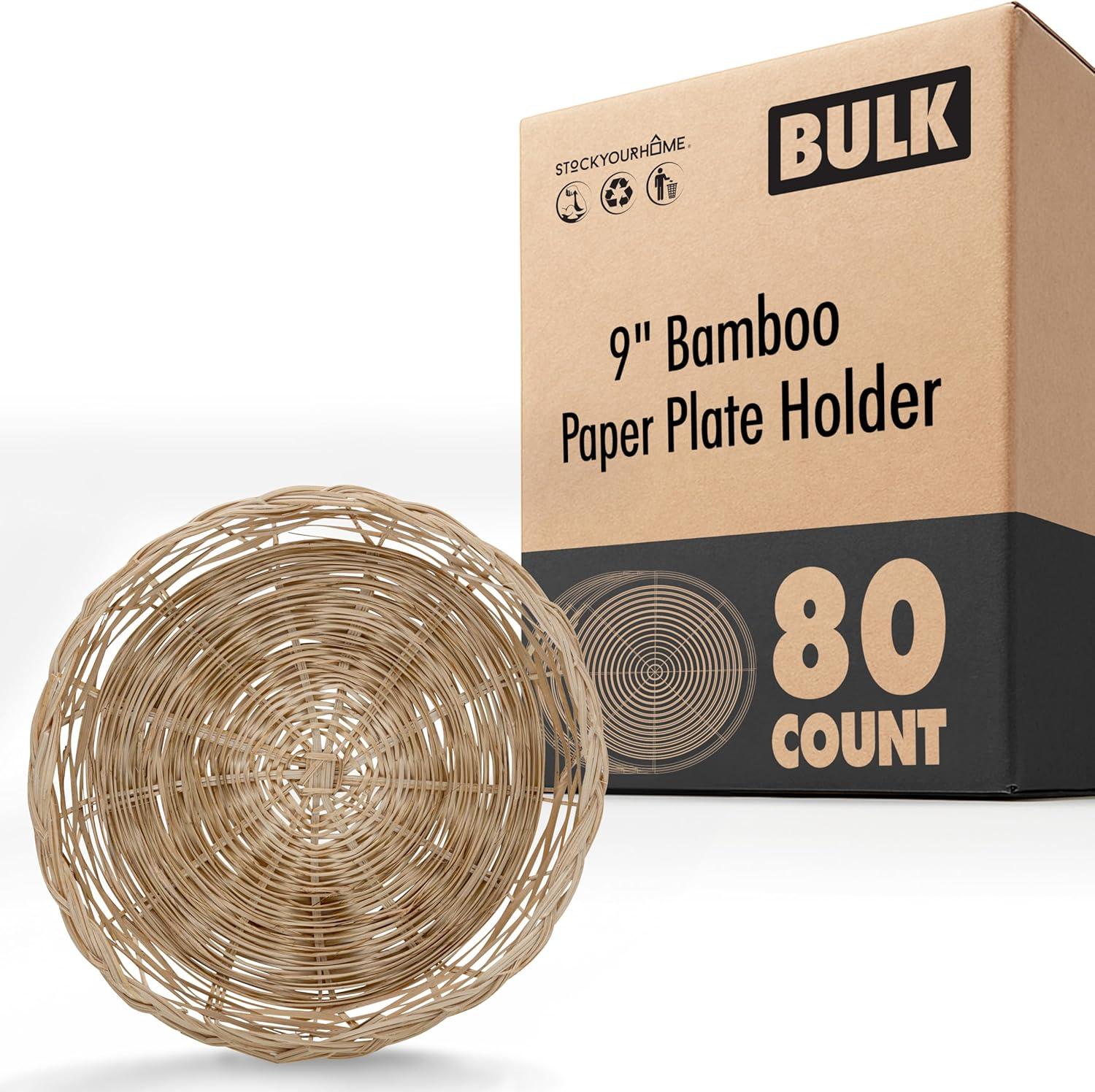 imageStock Your Home 10Inch Bamboo Paper Plate Holder 4 Count Heavy Duty Wicker Reusable Natural Charger PlatesNatural Bamboo