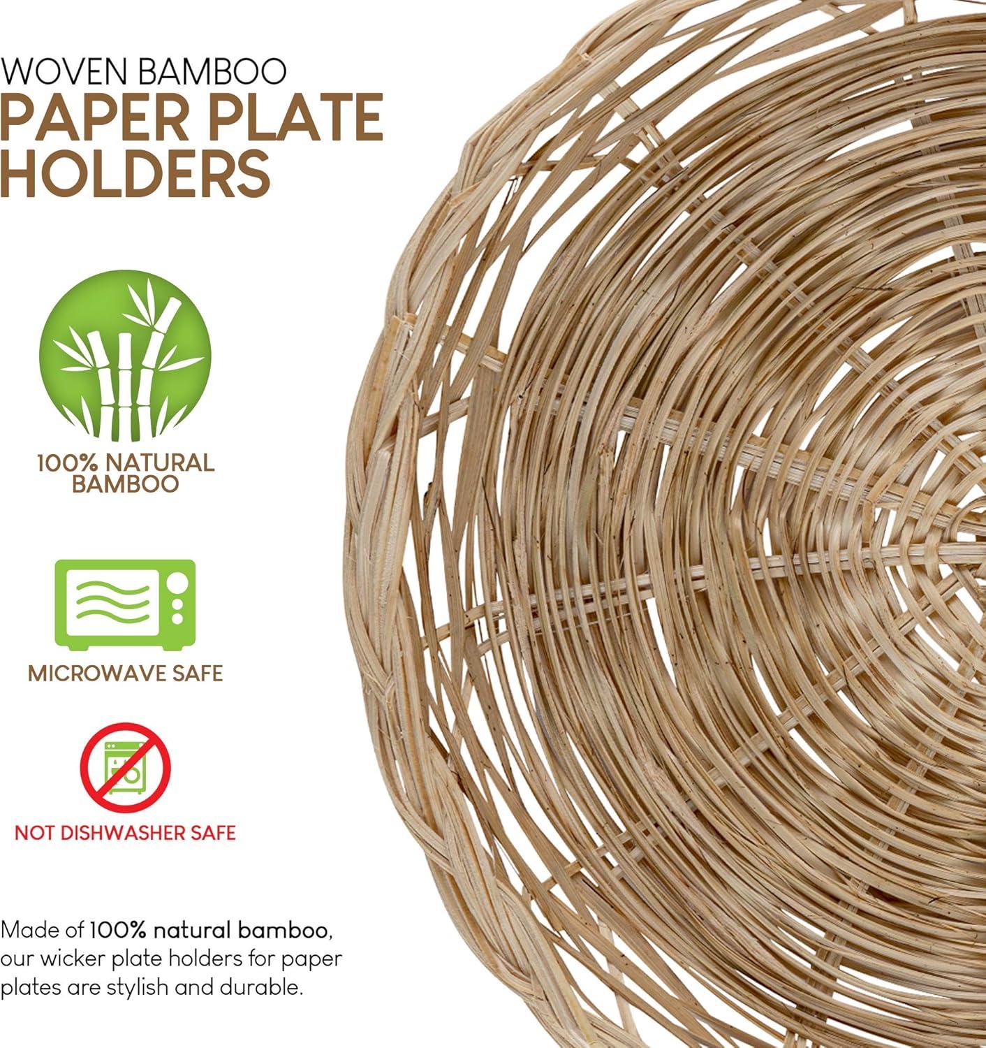 imageStock Your Home 10Inch Bamboo Paper Plate Holder 4 Count Heavy Duty Wicker Reusable Natural Charger PlatesNatural Bamboo