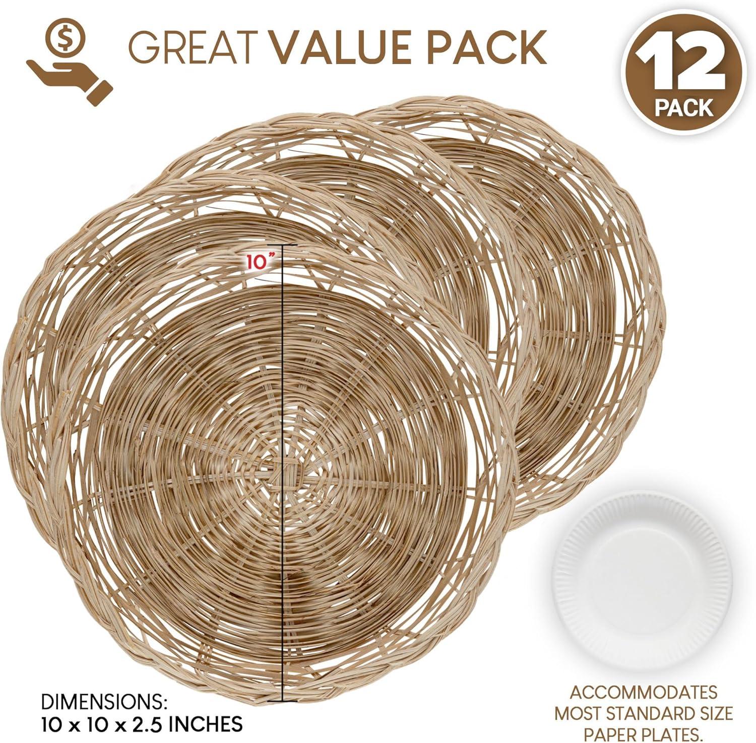imageStock Your Home 10Inch Bamboo Paper Plate Holder 4 Count Heavy Duty Wicker Reusable Natural Charger PlatesNatural Bamboo