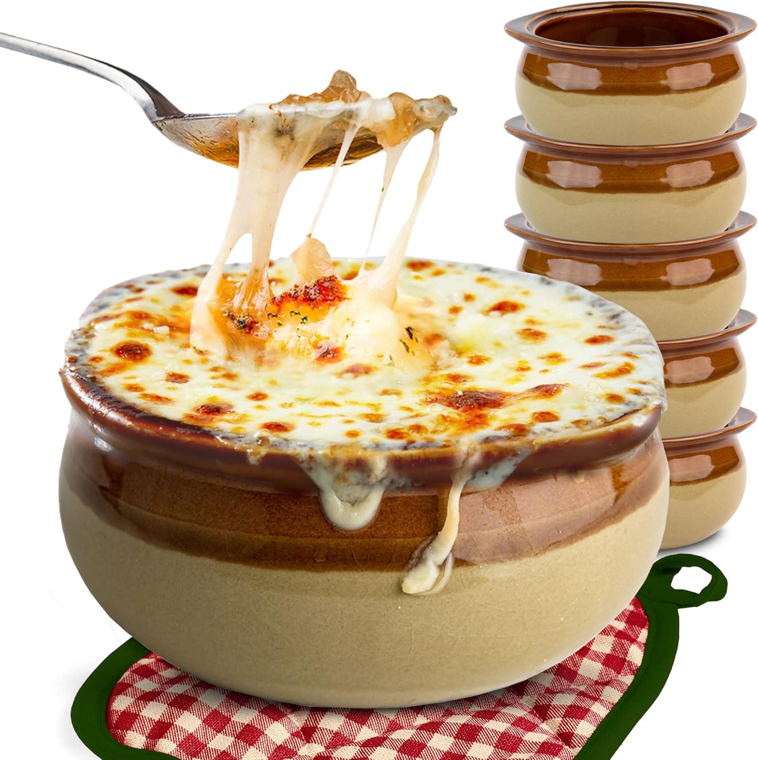 imageStock Your Home 12 oz French Onion Soup Crock 4 Pack TwoToned Brown amp Ivory Porcelain Soup Bowls Oven Safe Soup Bowls Microwave and Dishwasher Safe Soup CrocksBrown Two Tone