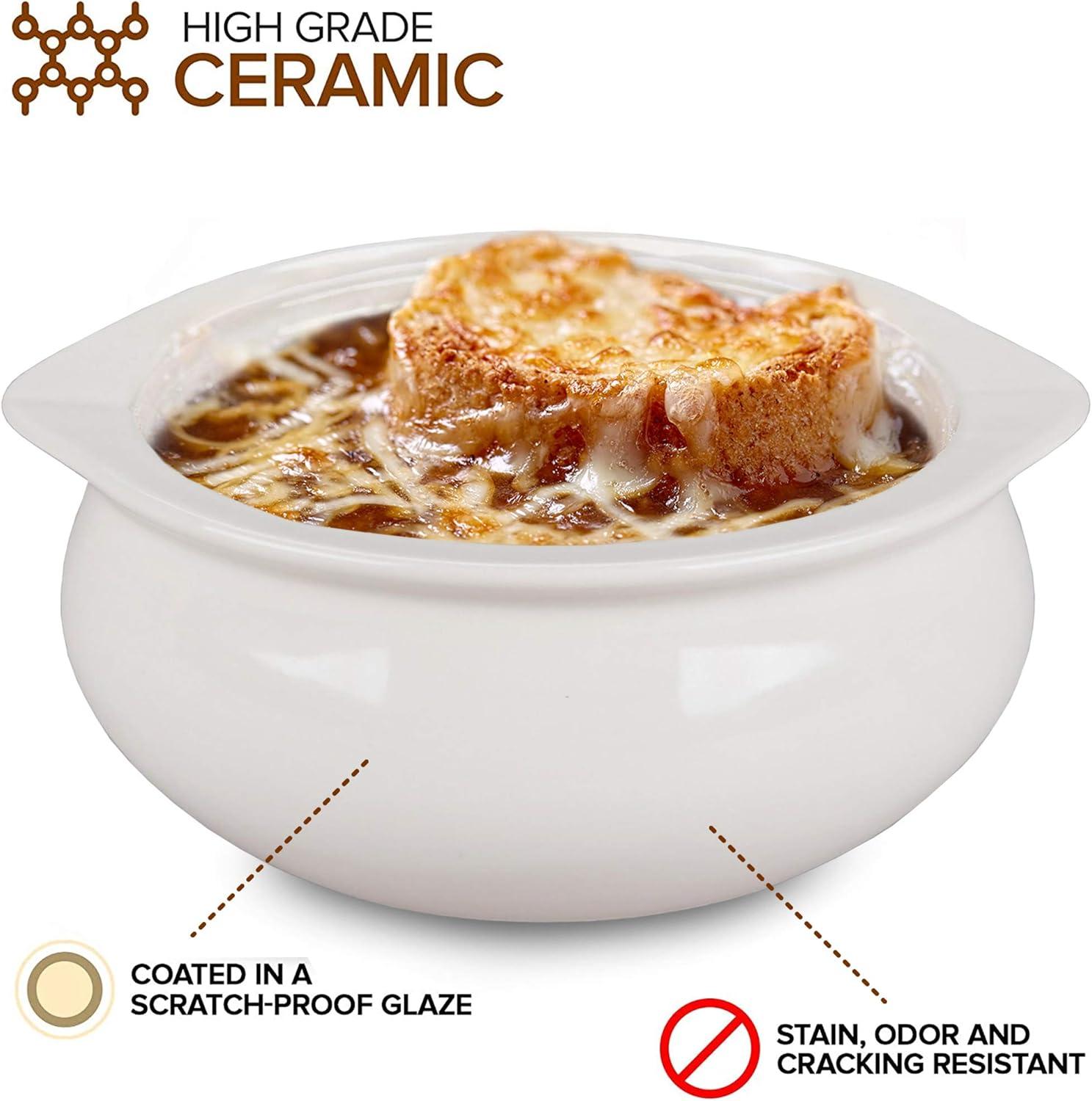 imageStock Your Home 12 oz French Onion Soup Crock 4 Pack TwoToned Brown amp Ivory Porcelain Soup Bowls Oven Safe Soup Bowls Microwave and Dishwasher Safe Soup CrocksWhite