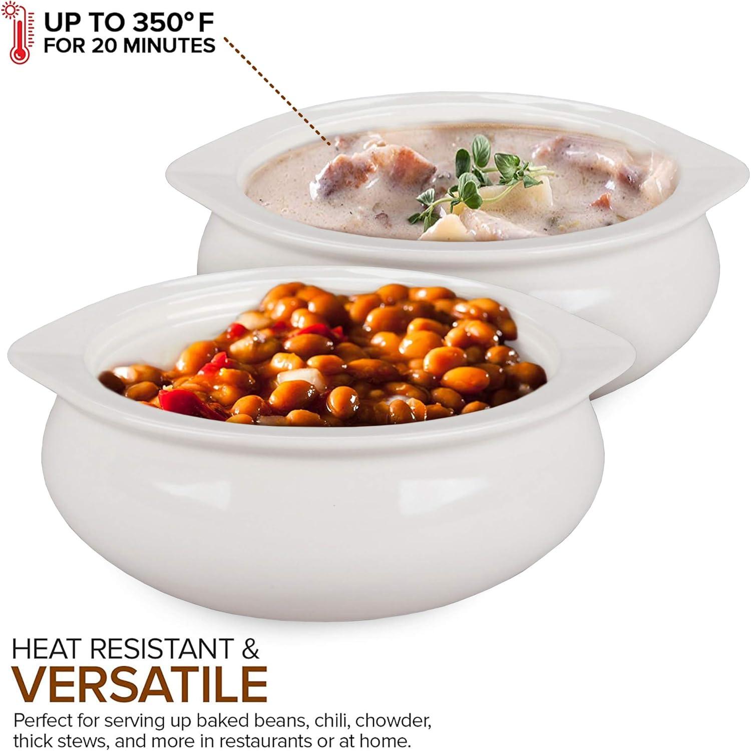 imageStock Your Home 12 oz French Onion Soup Crock 4 Pack TwoToned Brown amp Ivory Porcelain Soup Bowls Oven Safe Soup Bowls Microwave and Dishwasher Safe Soup CrocksWhite