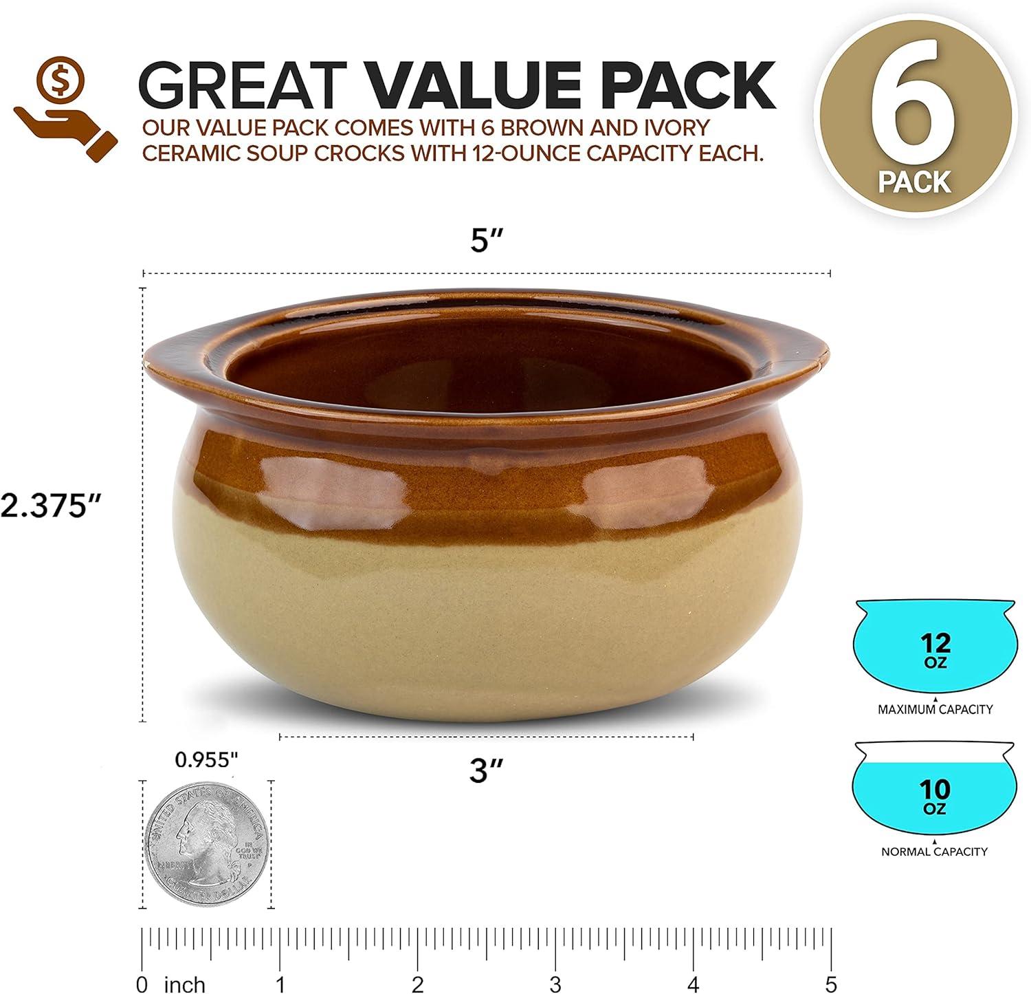 imageStock Your Home 12 oz French Onion Soup Crock 4 Pack TwoToned Brown amp Ivory Porcelain Soup Bowls Oven Safe Soup Bowls Microwave and Dishwasher Safe Soup CrocksBrown Two Tone