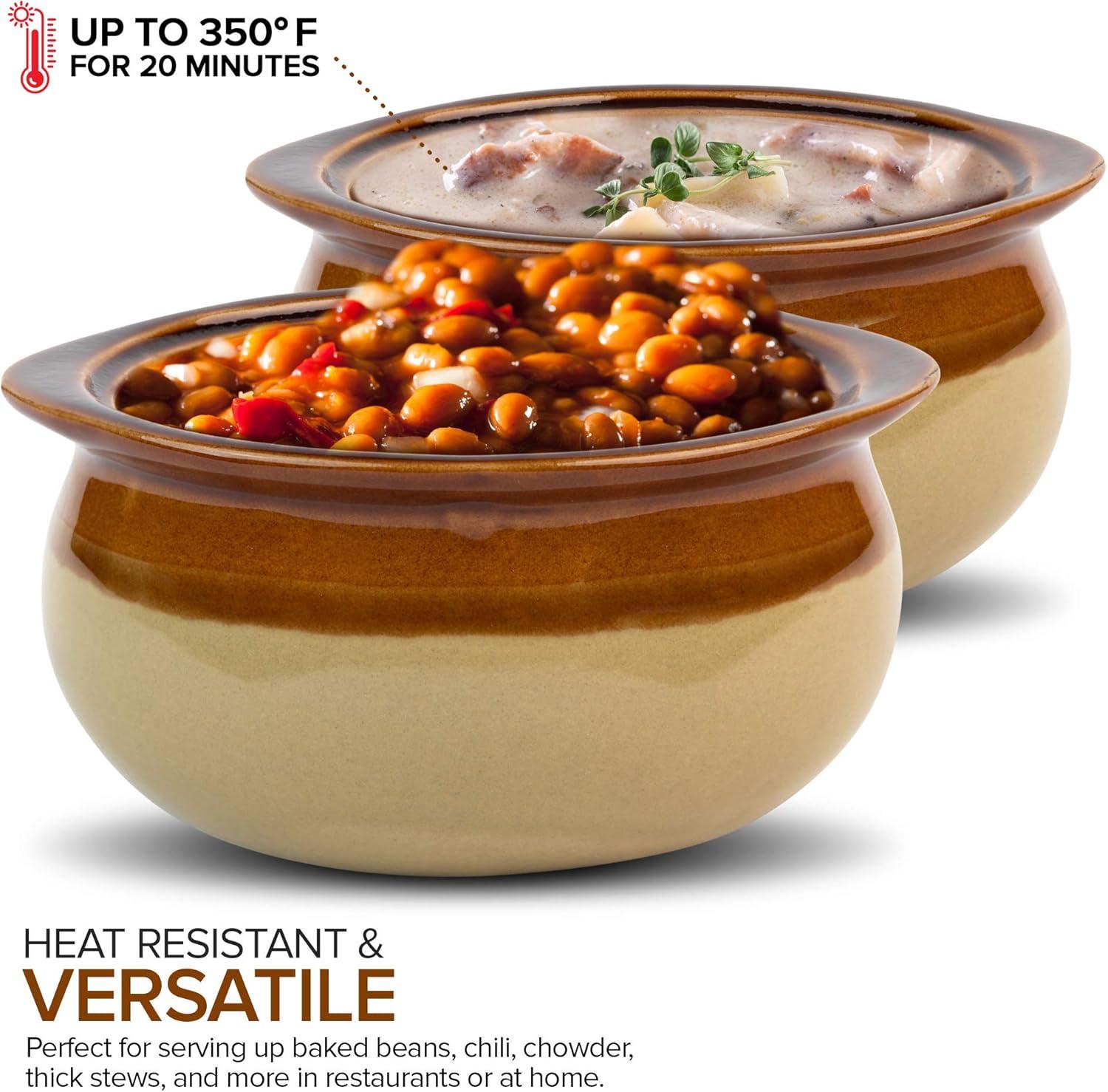 imageStock Your Home 12 oz French Onion Soup Crock 4 Pack TwoToned Brown amp Ivory Porcelain Soup Bowls Oven Safe Soup Bowls Microwave and Dishwasher Safe Soup CrocksBrown Two Tone