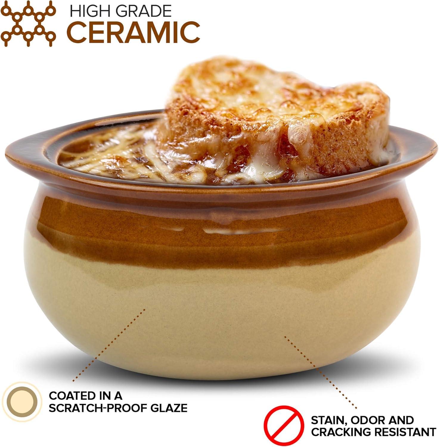 imageStock Your Home 12 oz French Onion Soup Crock 4 Pack TwoToned Brown amp Ivory Porcelain Soup Bowls Oven Safe Soup Bowls Microwave and Dishwasher Safe Soup CrocksBrown Two Tone