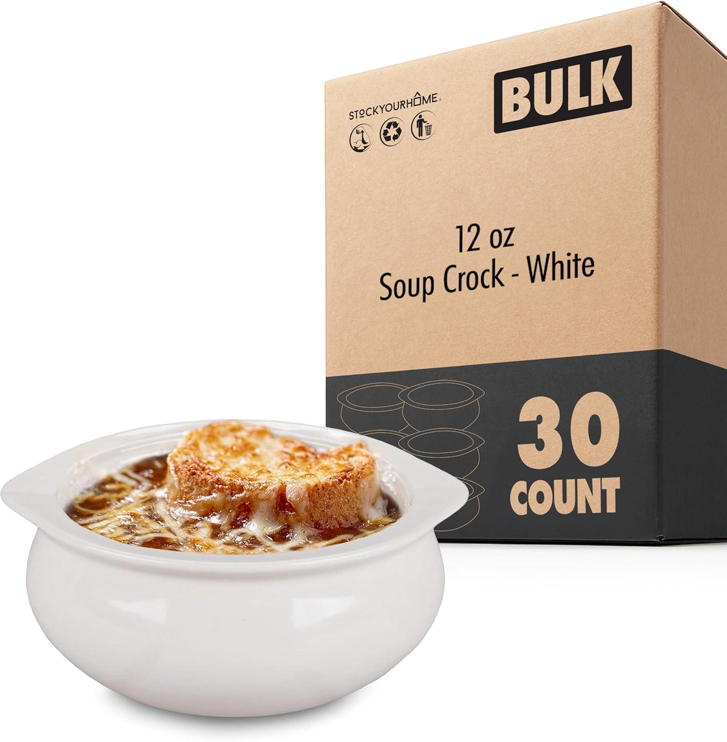 imageStock Your Home 12 oz French Onion Soup Crock 4 Pack TwoToned Brown amp Ivory Porcelain Soup Bowls Oven Safe Soup Bowls Microwave and Dishwasher Safe Soup CrocksWhite