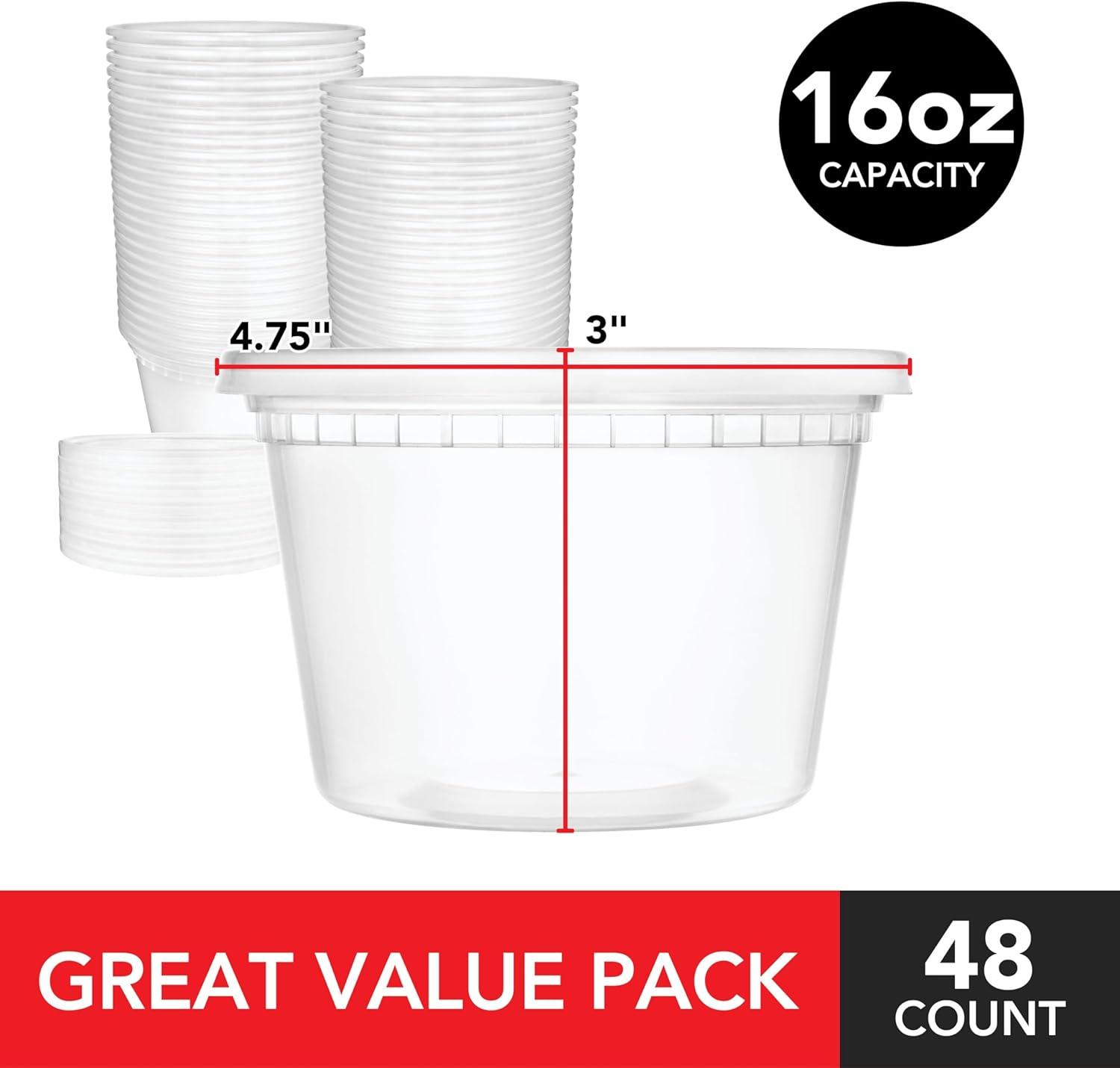 imageStock Your Home 16oz Plastic Deli Containers with Lids 48 Pack Disposable amp Reusable Freezer Containers To Go Soup Containers Microwave Safe16 oz48 Count