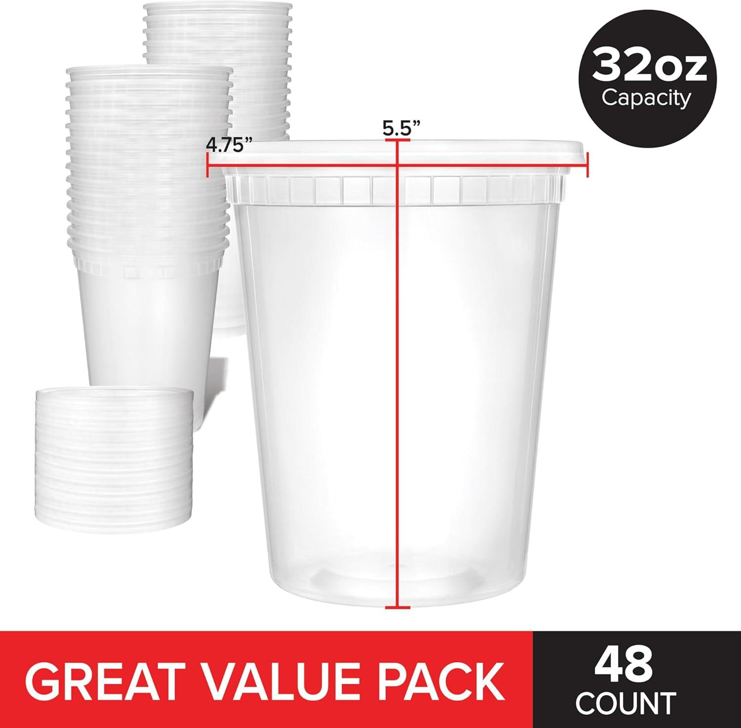 imageStock Your Home 16oz Plastic Deli Containers with Lids 48 Pack Disposable amp Reusable Freezer Containers To Go Soup Containers Microwave Safe32 oz48 Count
