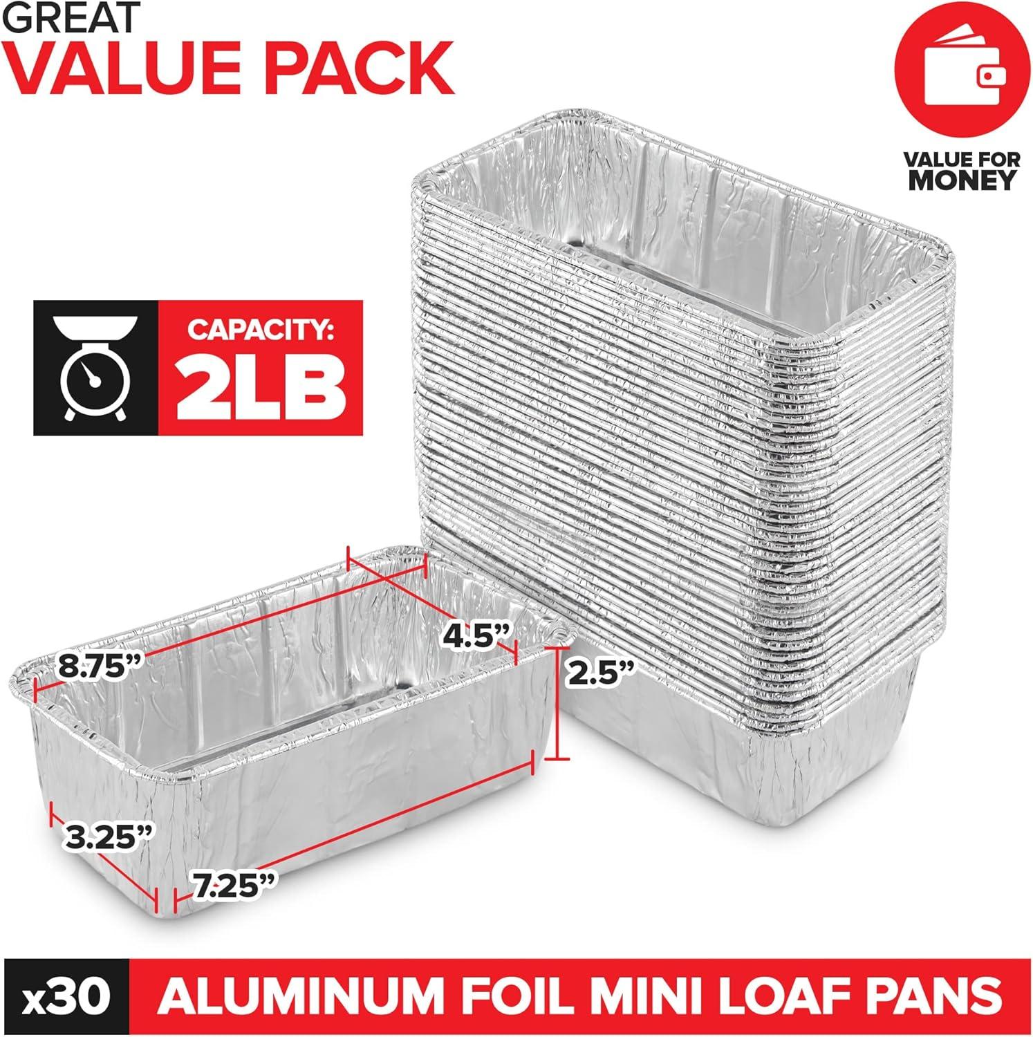 imageStock Your Home 2 Lb Aluminum Foil Mini Loaf Pans 50 Pack Disposable Small Loaf Pan 2 Pound Baking Tin Liners Perfect to Bake Cakes Bread Loaves and Meat 85 x 45 x 25Pans