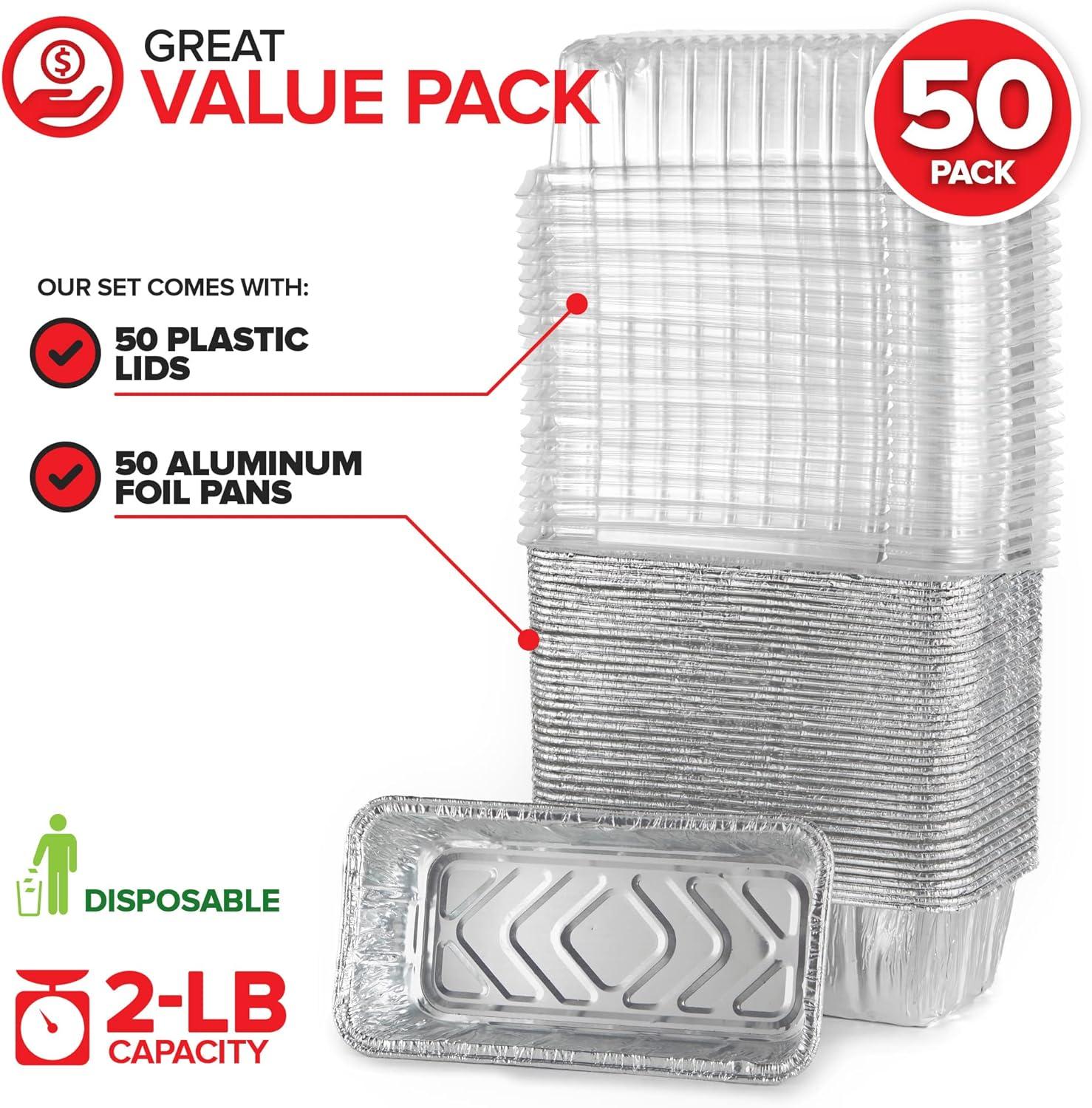 imageStock Your Home 2 Lb Aluminum Foil Mini Loaf Pans 50 Pack Disposable Small Loaf Pan 2 Pound Baking Tin Liners Perfect to Bake Cakes Bread Loaves and Meat 85 x 45 x 25Pans Lids