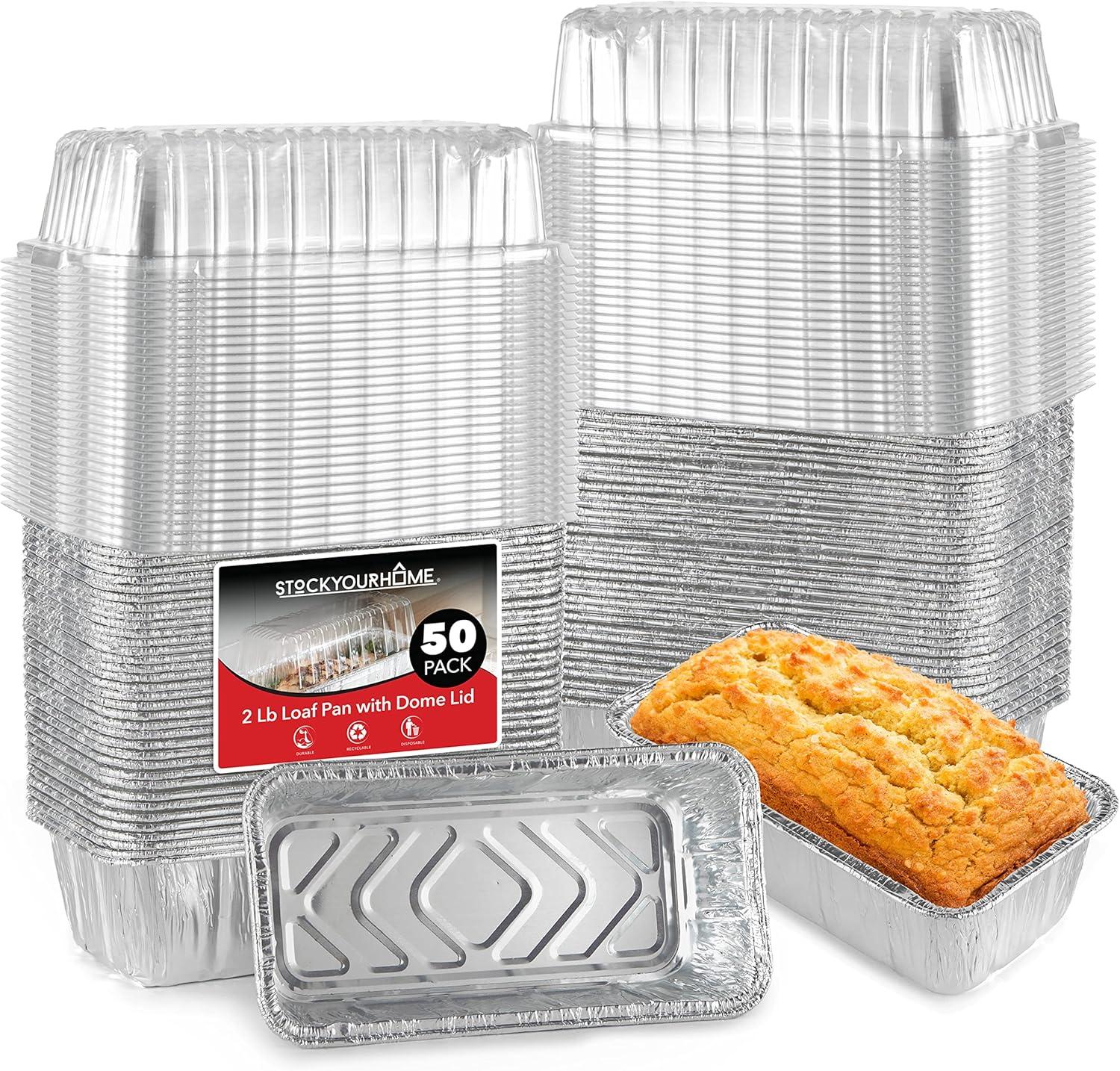 imageStock Your Home 2 Lb Aluminum Foil Mini Loaf Pans 50 Pack Disposable Small Loaf Pan 2 Pound Baking Tin Liners Perfect to Bake Cakes Bread Loaves and Meat 85 x 45 x 25Pans Lids
