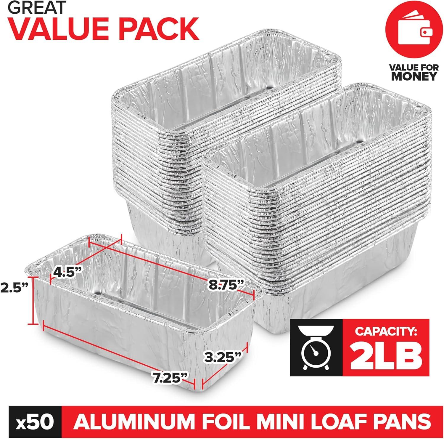 imageStock Your Home 2 Lb Aluminum Foil Mini Loaf Pans 50 Pack Disposable Small Loaf Pan 2 Pound Baking Tin Liners Perfect to Bake Cakes Bread Loaves and Meat 85 x 45 x 25Pans